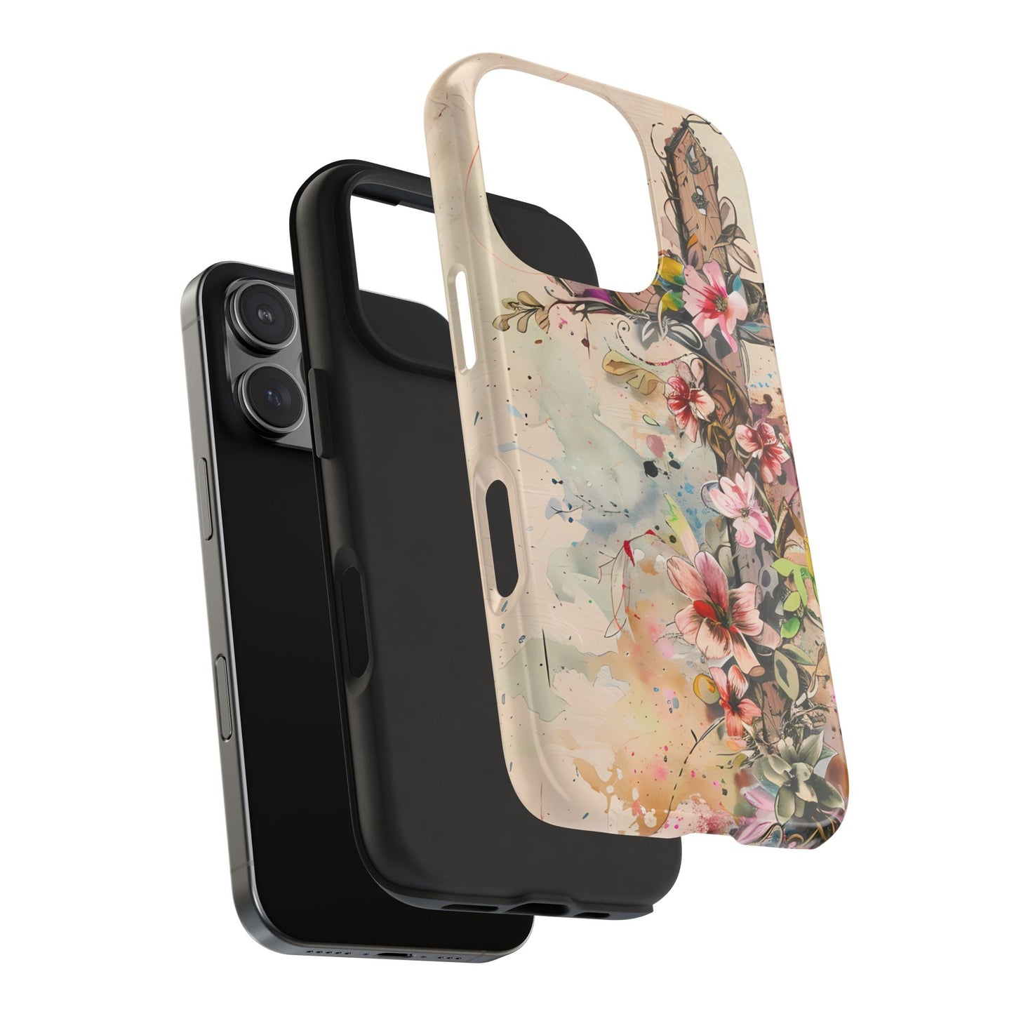 Floral Cross Watercolor - iPhone Case, Christian Art & Protective Design - BOGO Cases