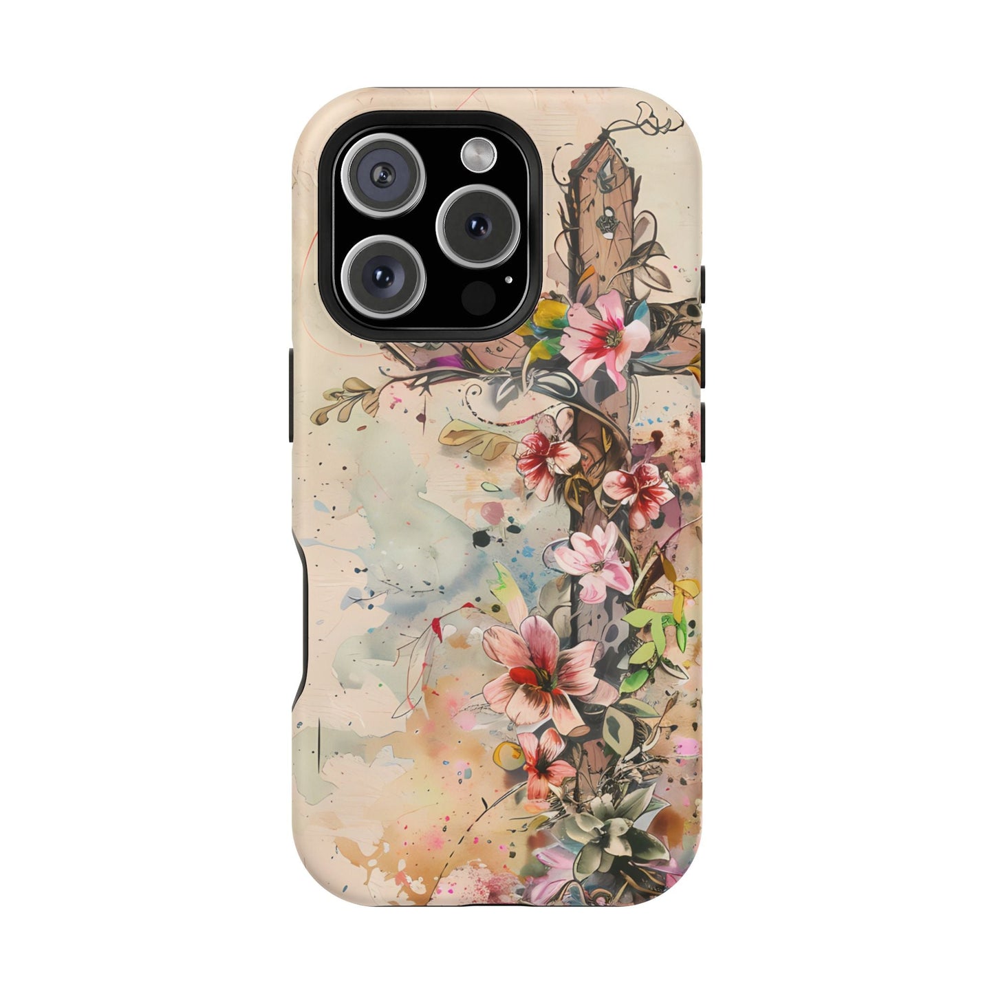 Floral Cross Watercolor - MagSafe iPhone Case, Christian Art & Wireless Charging Compatible - BOGO Cases