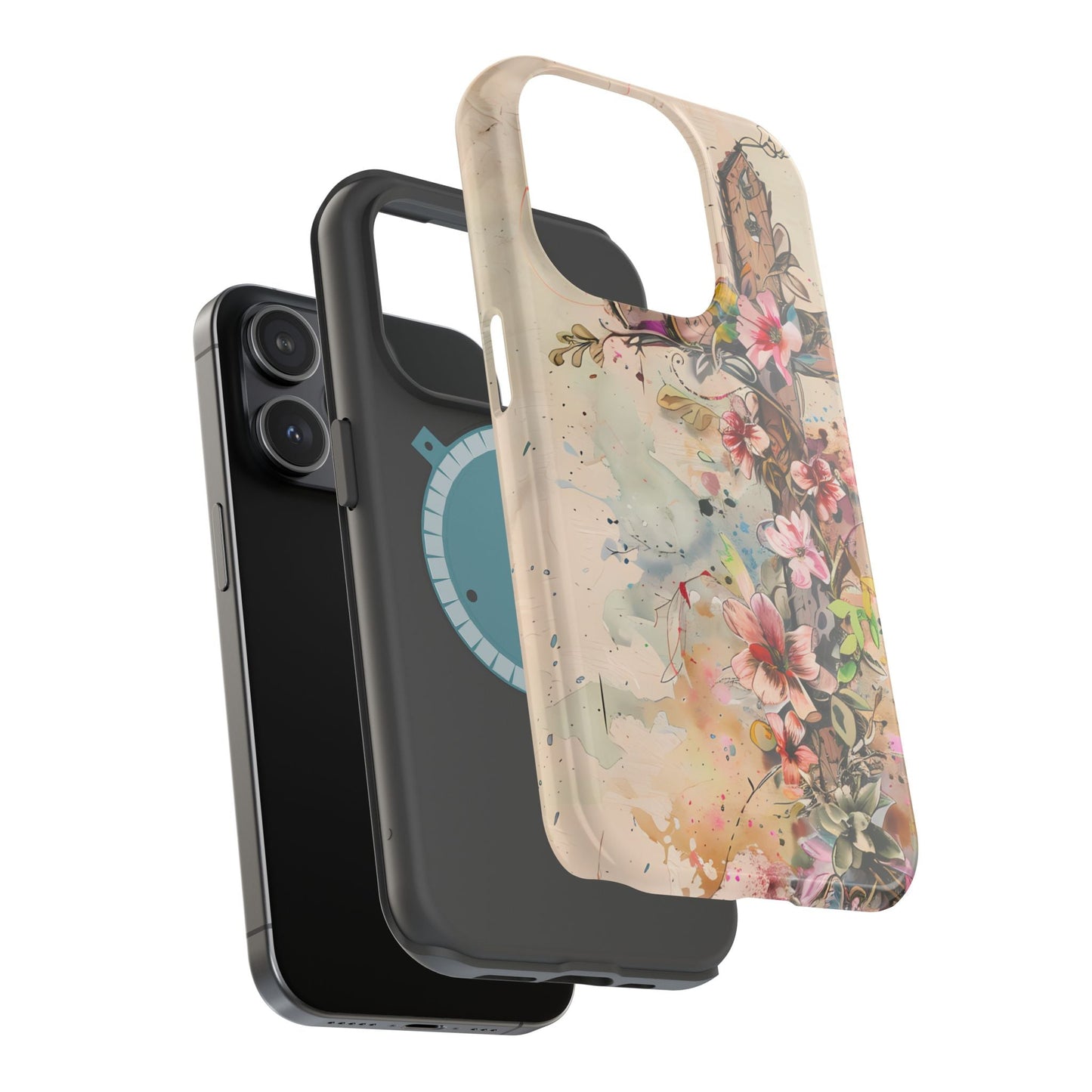 Floral Cross Watercolor - MagSafe iPhone Case, Christian Art & Wireless Charging Compatible - BOGO Cases