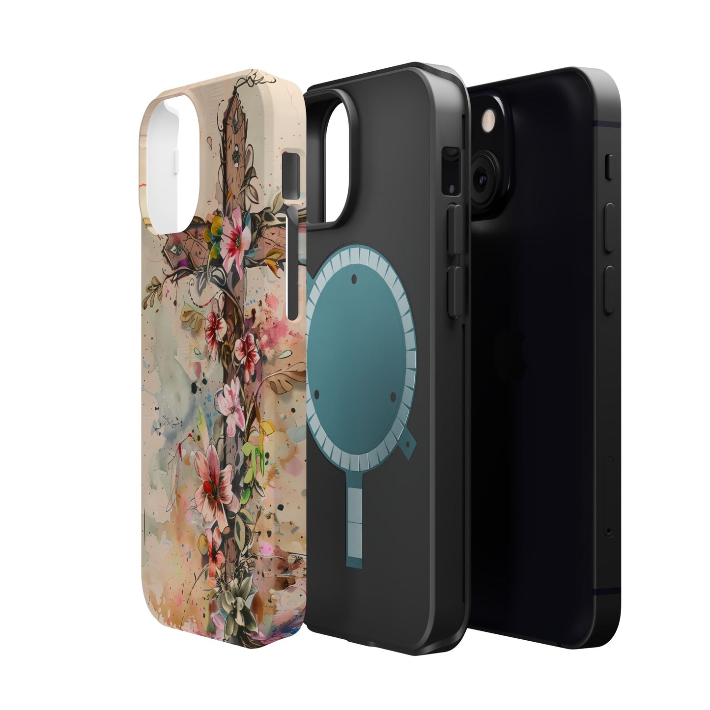 Floral Cross Watercolor - MagSafe iPhone Case, Christian Art & Wireless Charging Compatible - BOGO Cases
