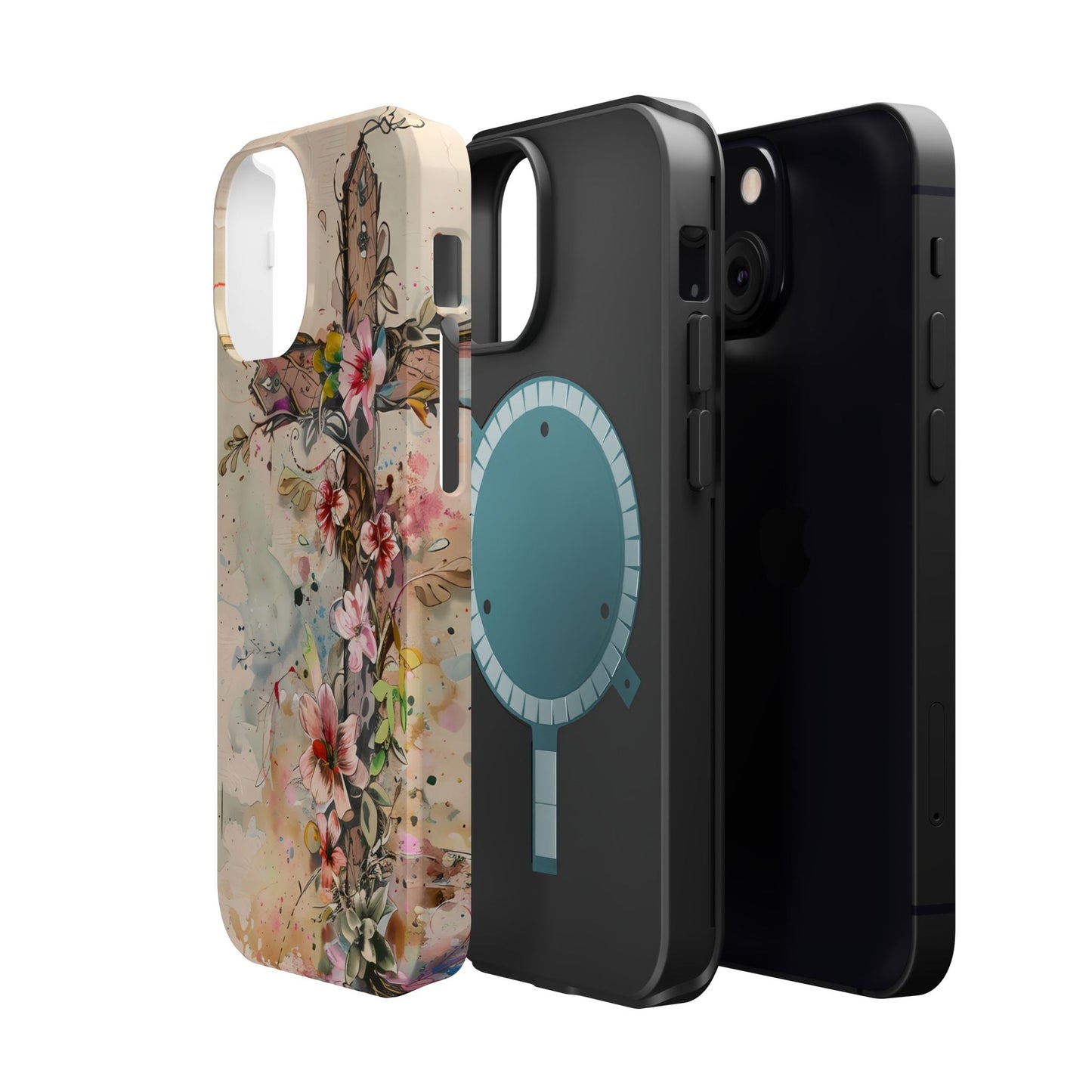 Floral Cross Watercolor - MagSafe iPhone Case, Christian Art & Wireless Charging Compatible - BOGO Cases