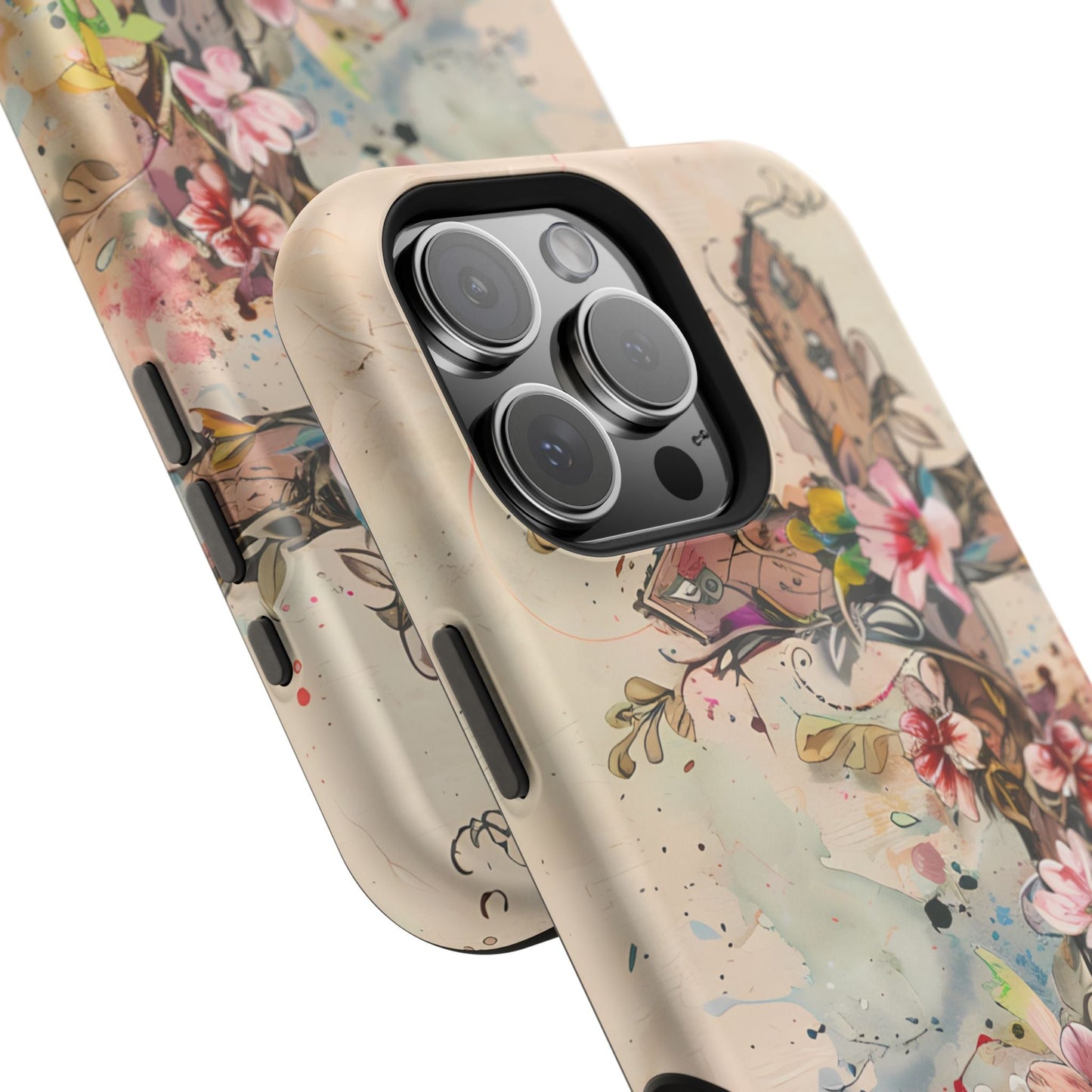 Floral Cross Watercolor - MagSafe iPhone Case, Christian Art & Wireless Charging Compatible - BOGO Cases