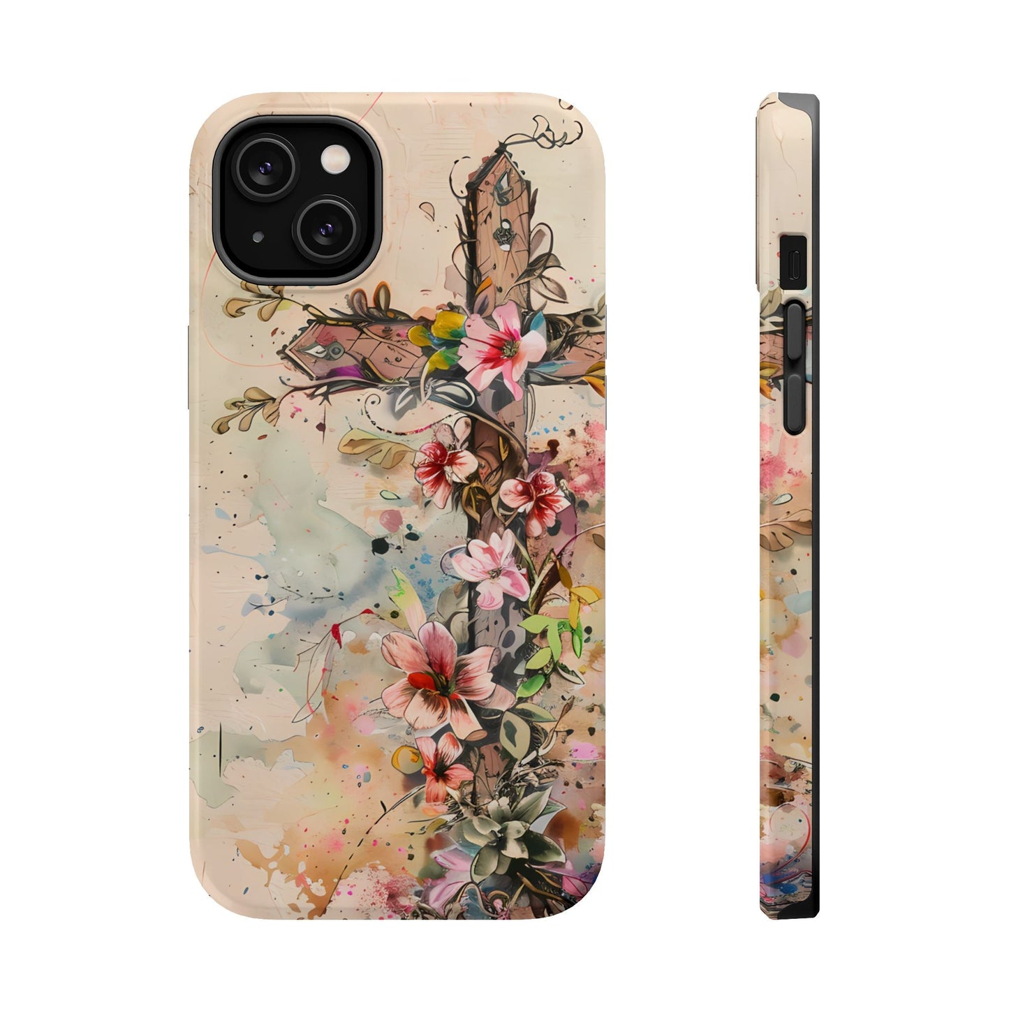 Floral Cross Watercolor - MagSafe iPhone Case, Christian Art & Wireless Charging Compatible - BOGO Cases