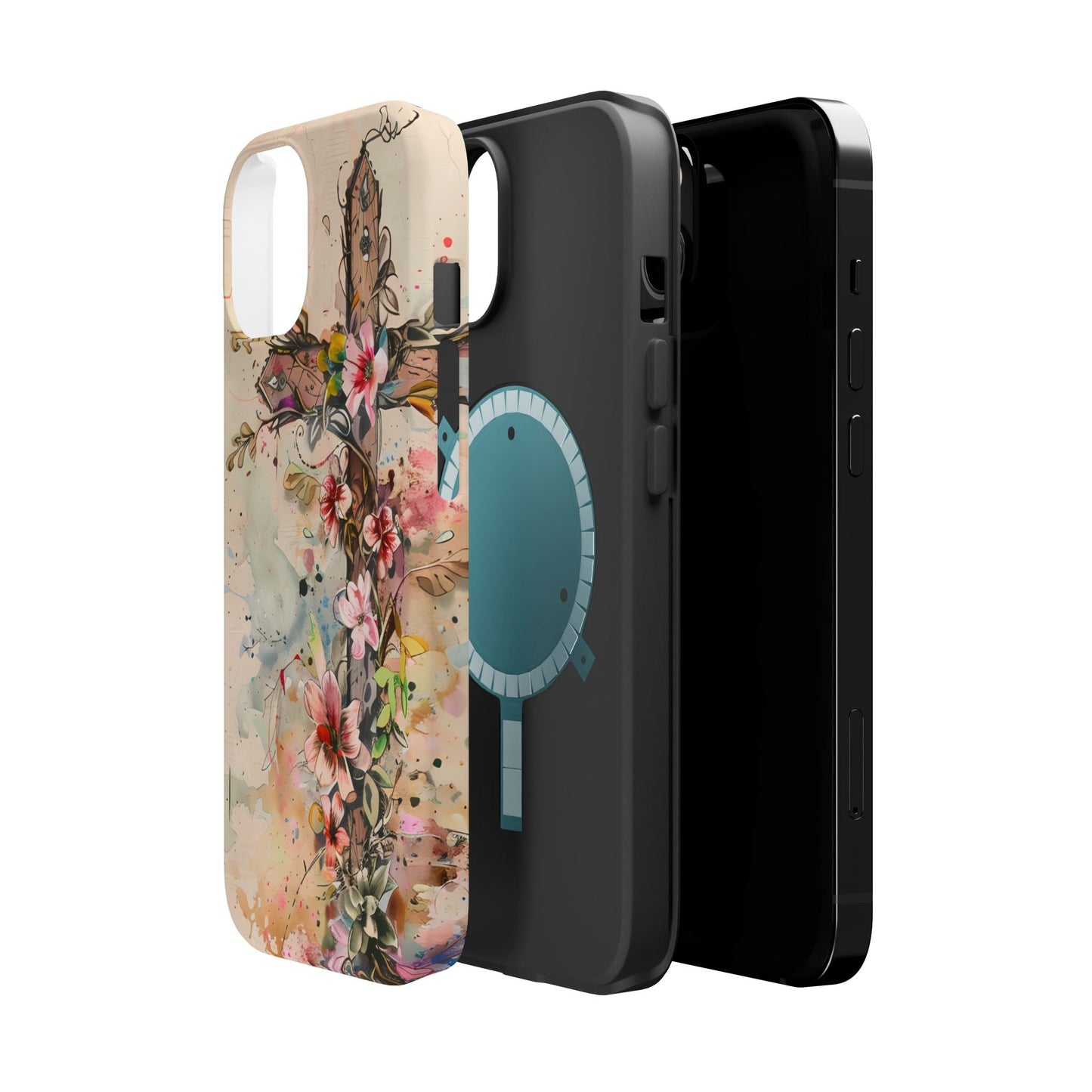 Floral Cross Watercolor - MagSafe iPhone Case, Christian Art & Wireless Charging Compatible - BOGO Cases
