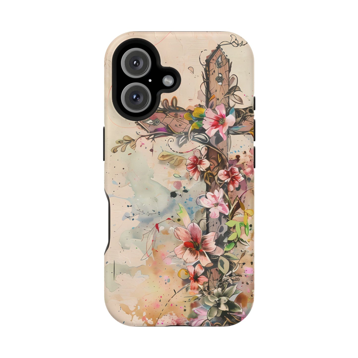 Floral Cross Watercolor - MagSafe iPhone Case, Christian Art & Wireless Charging Compatible - BOGO Cases