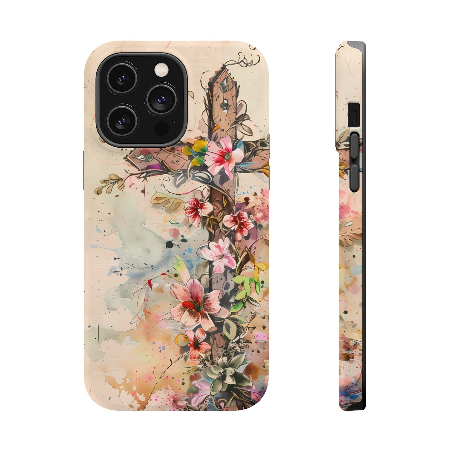 Floral Cross Watercolor - MagSafe iPhone Case, Christian Art & Wireless Charging Compatible - BOGO Cases