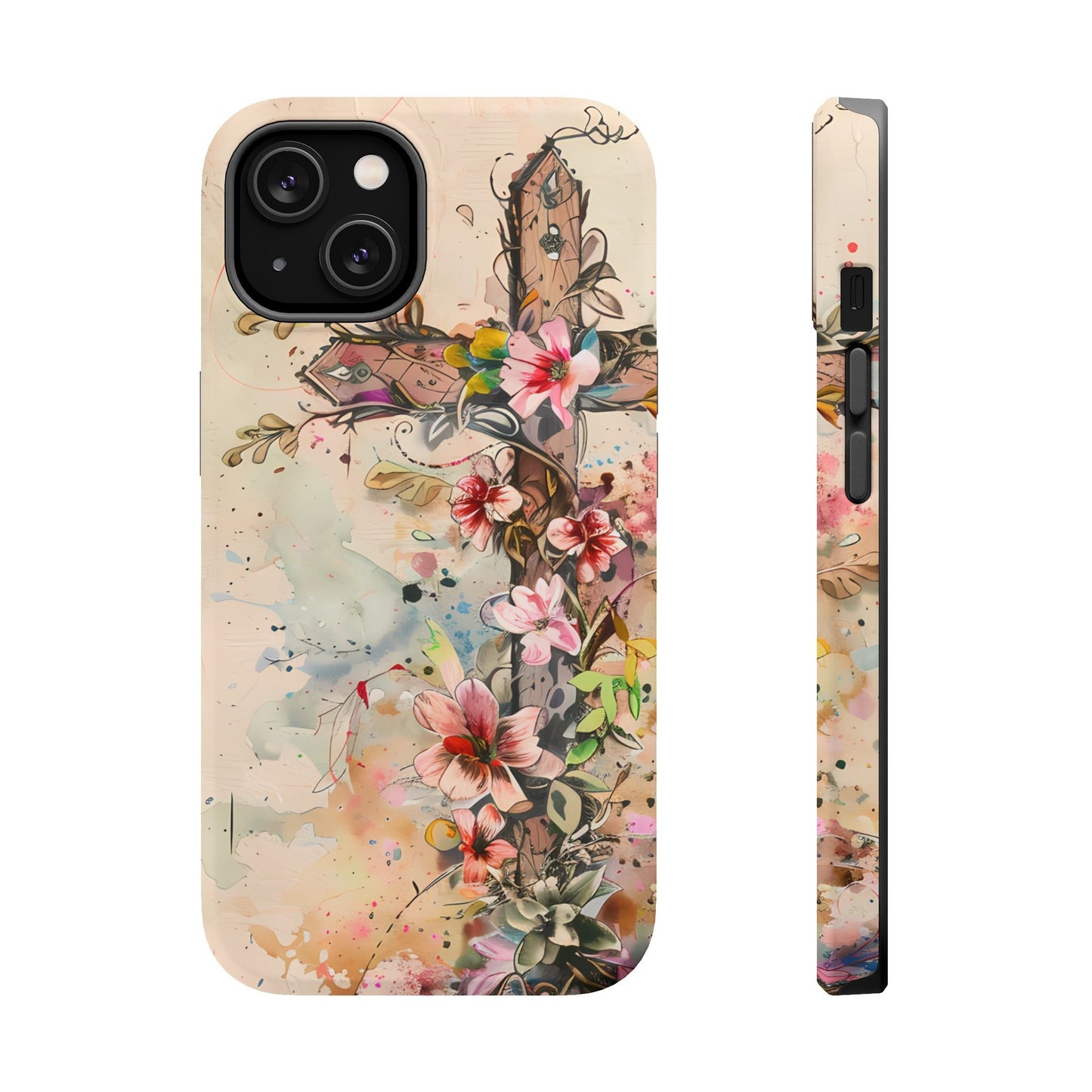 Floral Cross Watercolor - MagSafe iPhone Case, Christian Art & Wireless Charging Compatible - BOGO Cases