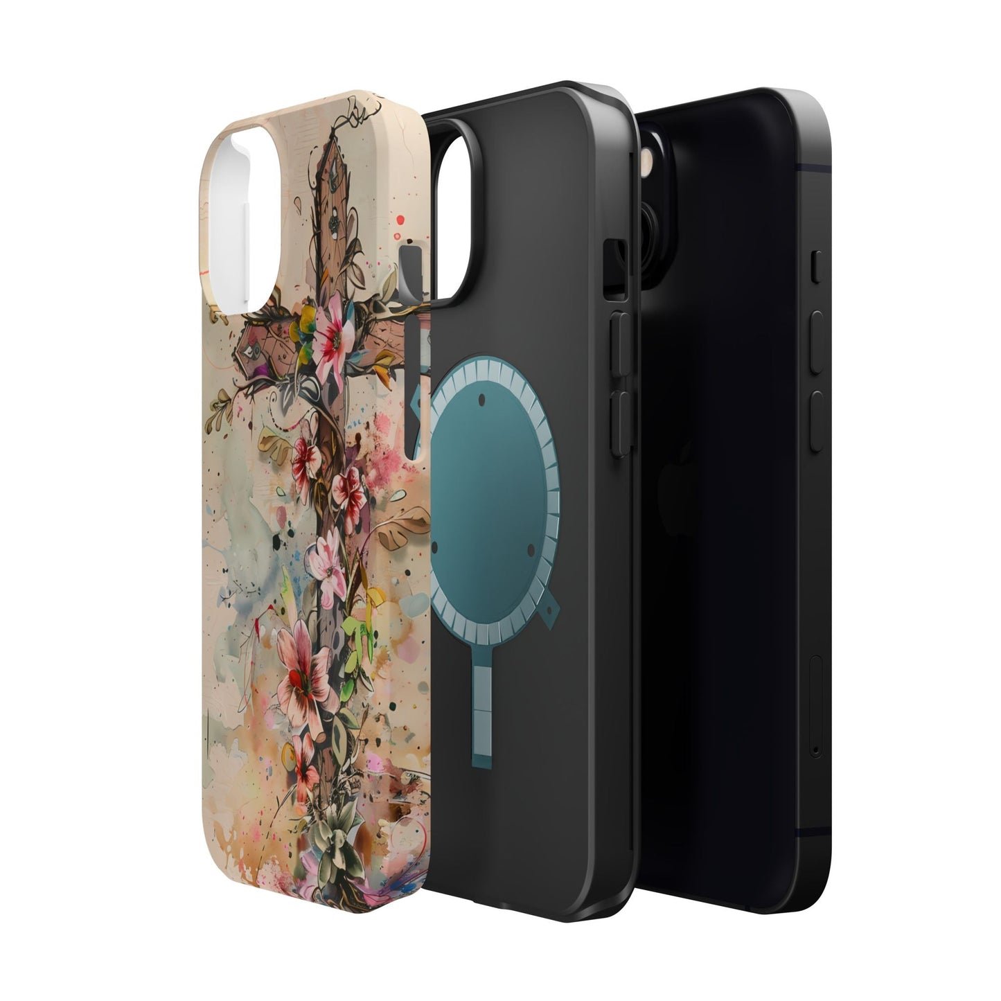 Floral Cross Watercolor - MagSafe iPhone Case, Christian Art & Wireless Charging Compatible - BOGO Cases