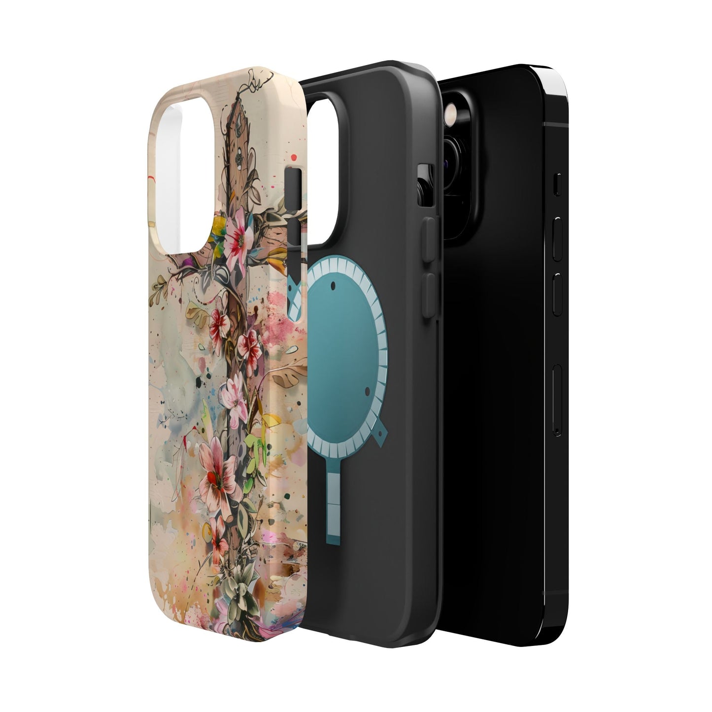 Floral Cross Watercolor - MagSafe iPhone Case, Christian Art & Wireless Charging Compatible - BOGO Cases