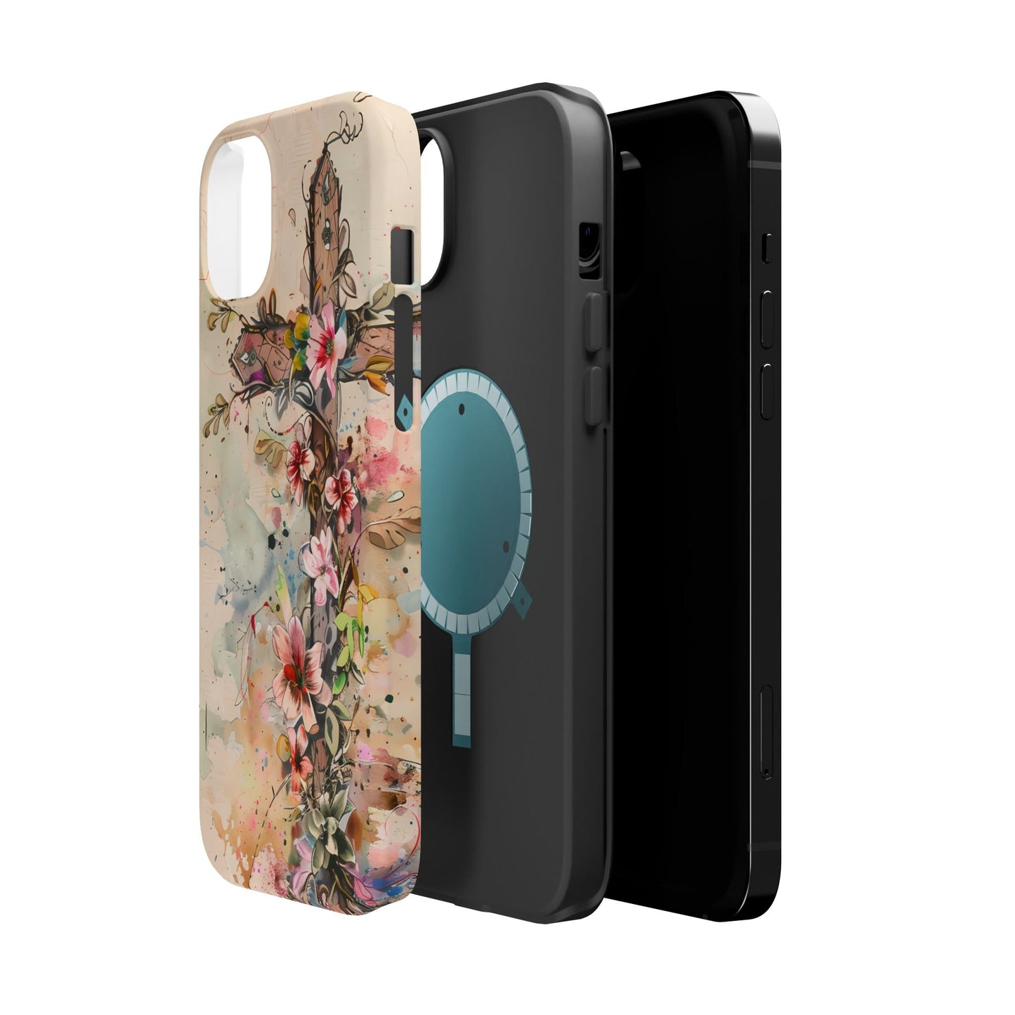 Floral Cross Watercolor - MagSafe iPhone Case, Christian Art & Wireless Charging Compatible - BOGO Cases