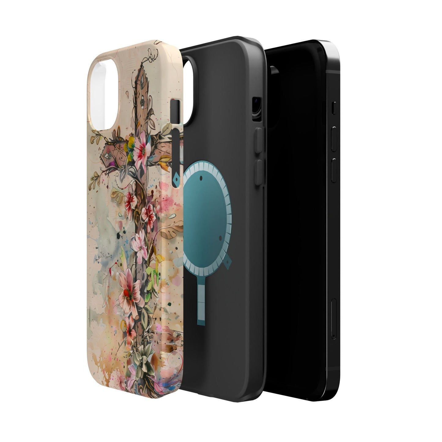 Floral Cross Watercolor - MagSafe iPhone Case, Christian Art & Wireless Charging Compatible - BOGO Cases