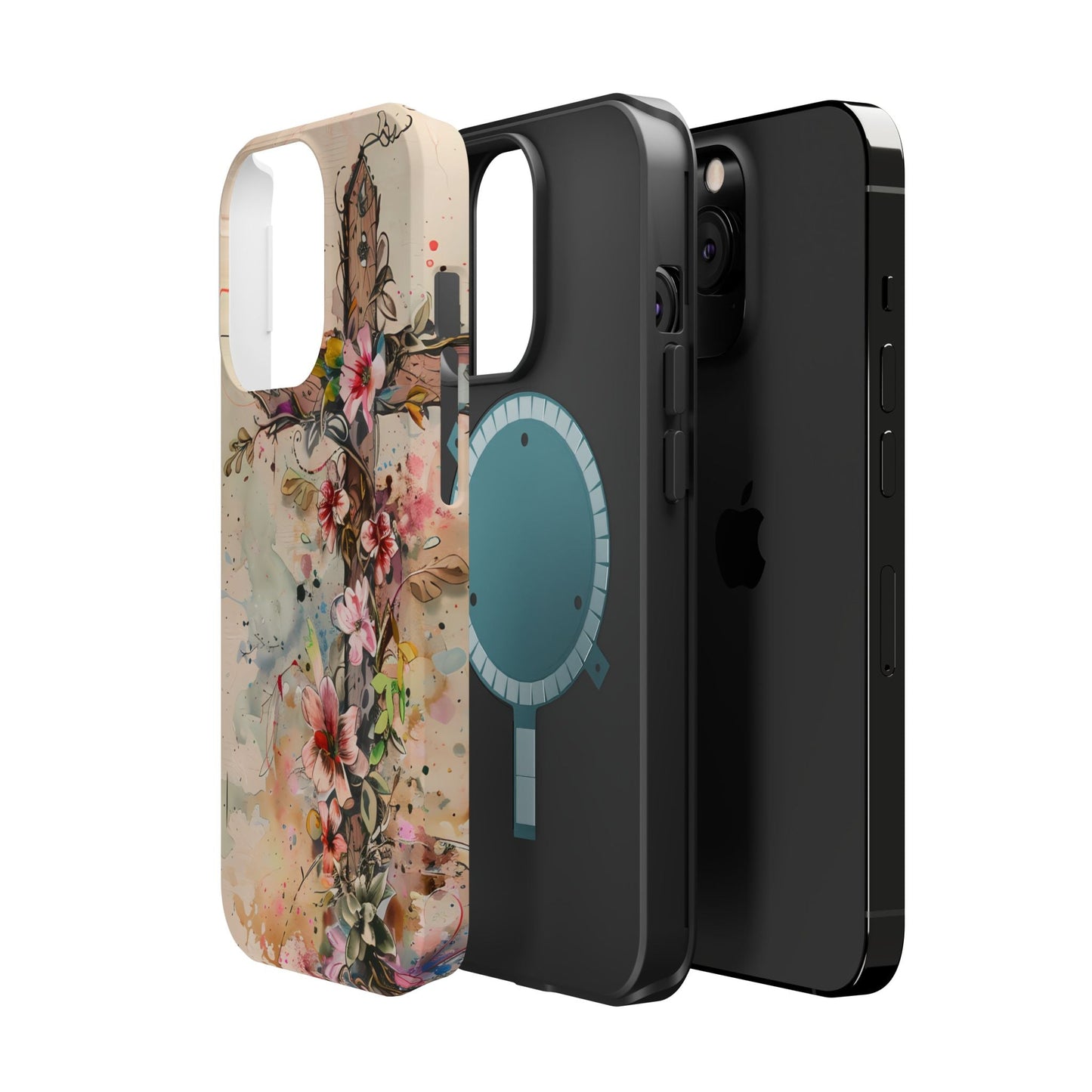 Floral Cross Watercolor - MagSafe iPhone Case, Christian Art & Wireless Charging Compatible - BOGO Cases