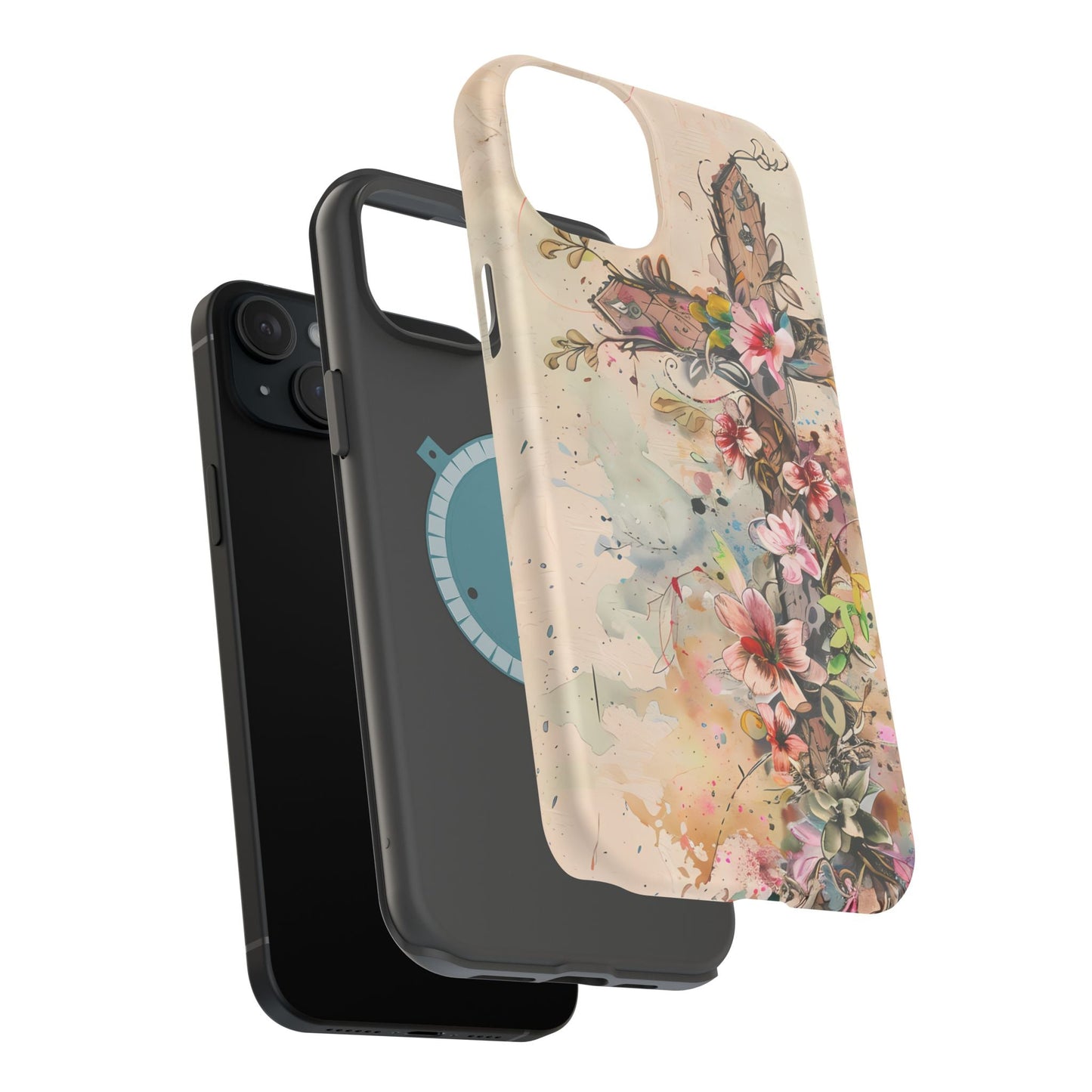 Floral Cross Watercolor - MagSafe iPhone Case, Christian Art & Wireless Charging Compatible - BOGO Cases