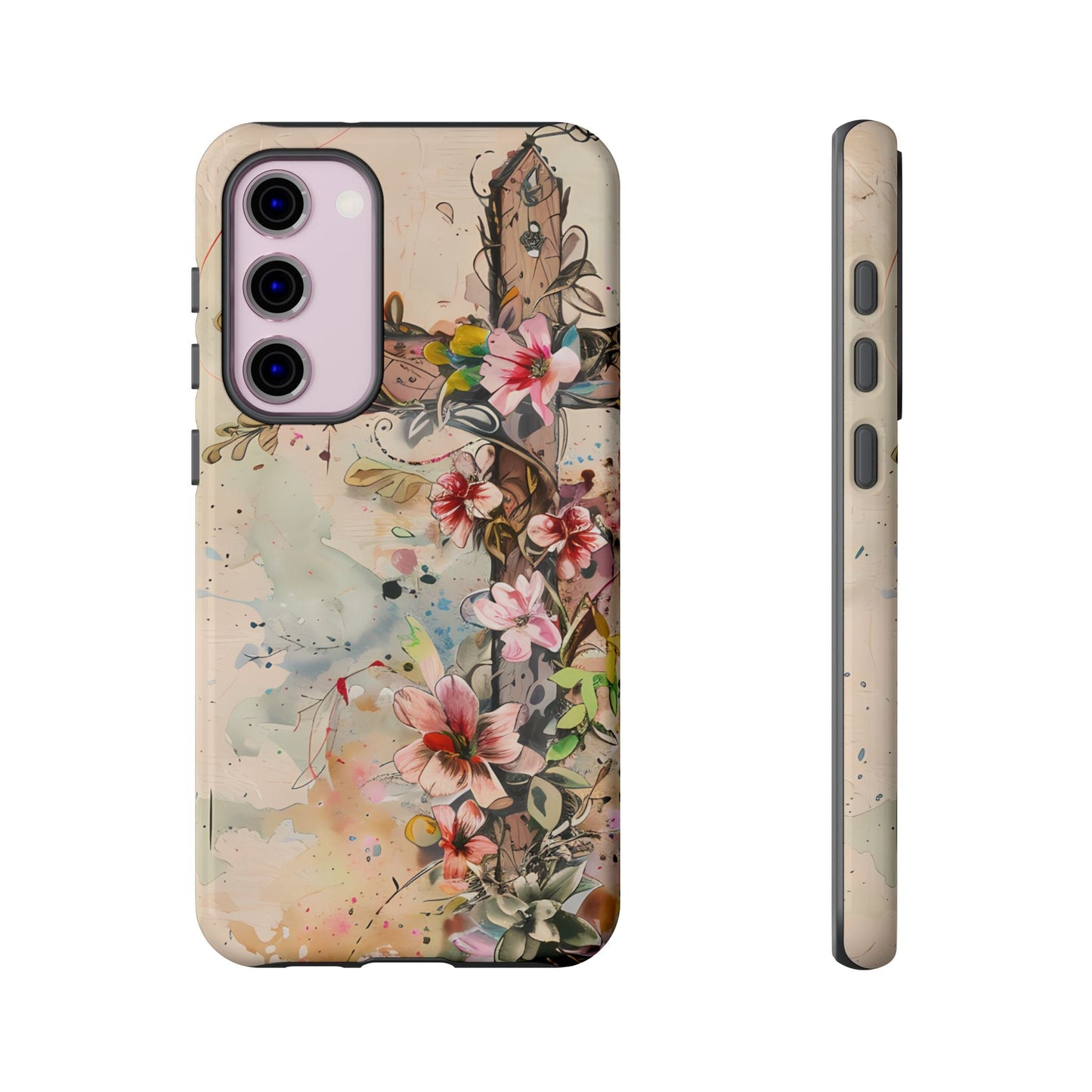 Floral Cross Watercolor - Samsung Galaxy Case, Christian Faith & Art Design - BOGO Cases