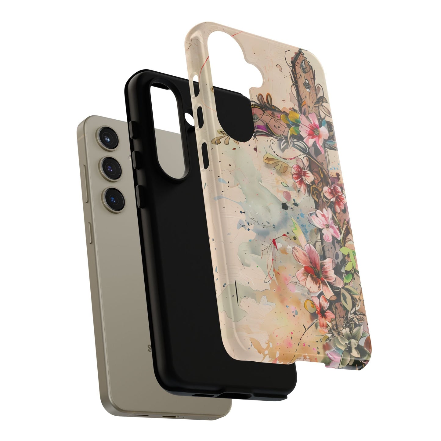 Floral Cross Watercolor - Samsung Galaxy Case, Christian Faith & Art Design - BOGO Cases
