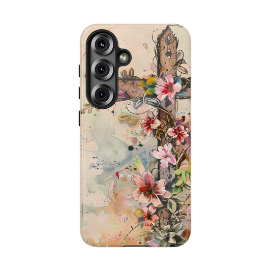 Floral Cross Watercolor - Samsung Galaxy Case, Christian Faith & Art Design - BOGO Cases