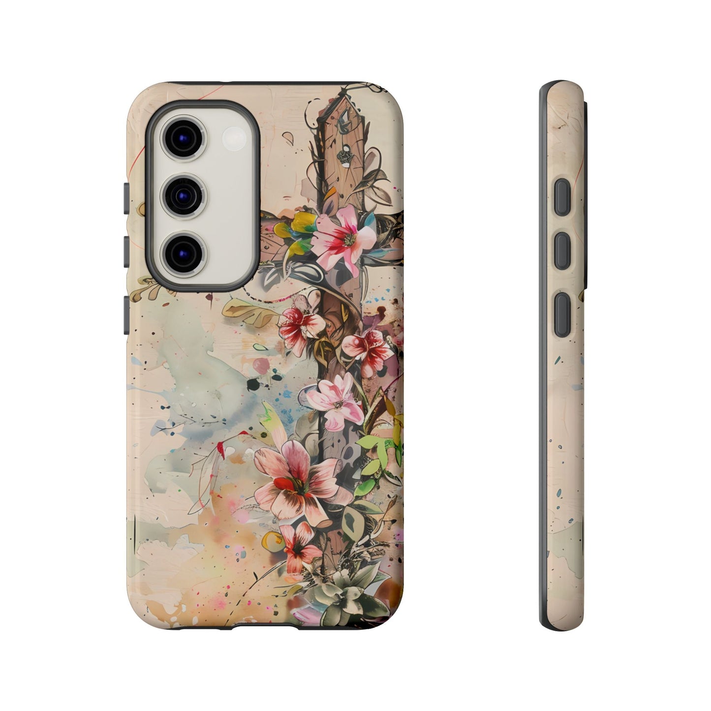 Floral Cross Watercolor - Samsung Galaxy Case, Christian Faith & Art Design - BOGO Cases