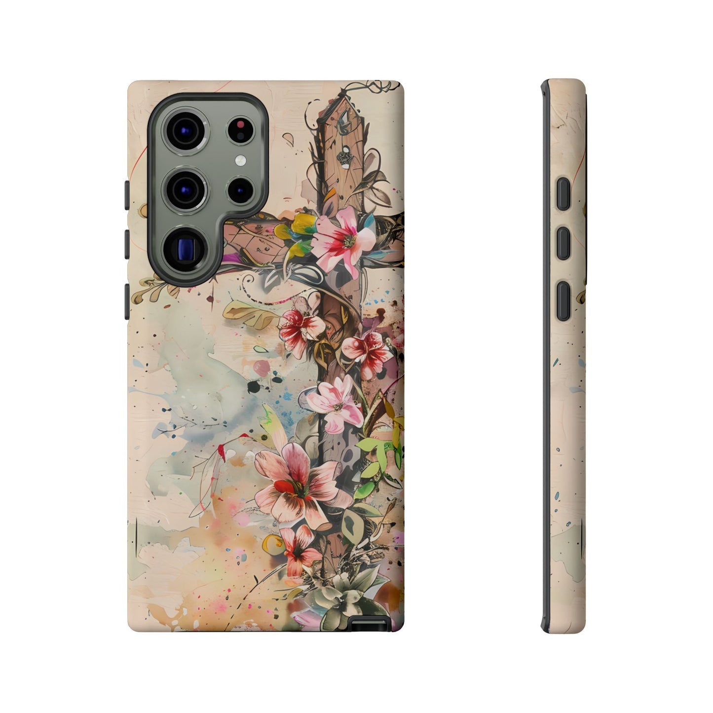 Floral Cross Watercolor - Samsung Galaxy Case, Christian Faith & Art Design - BOGO Cases