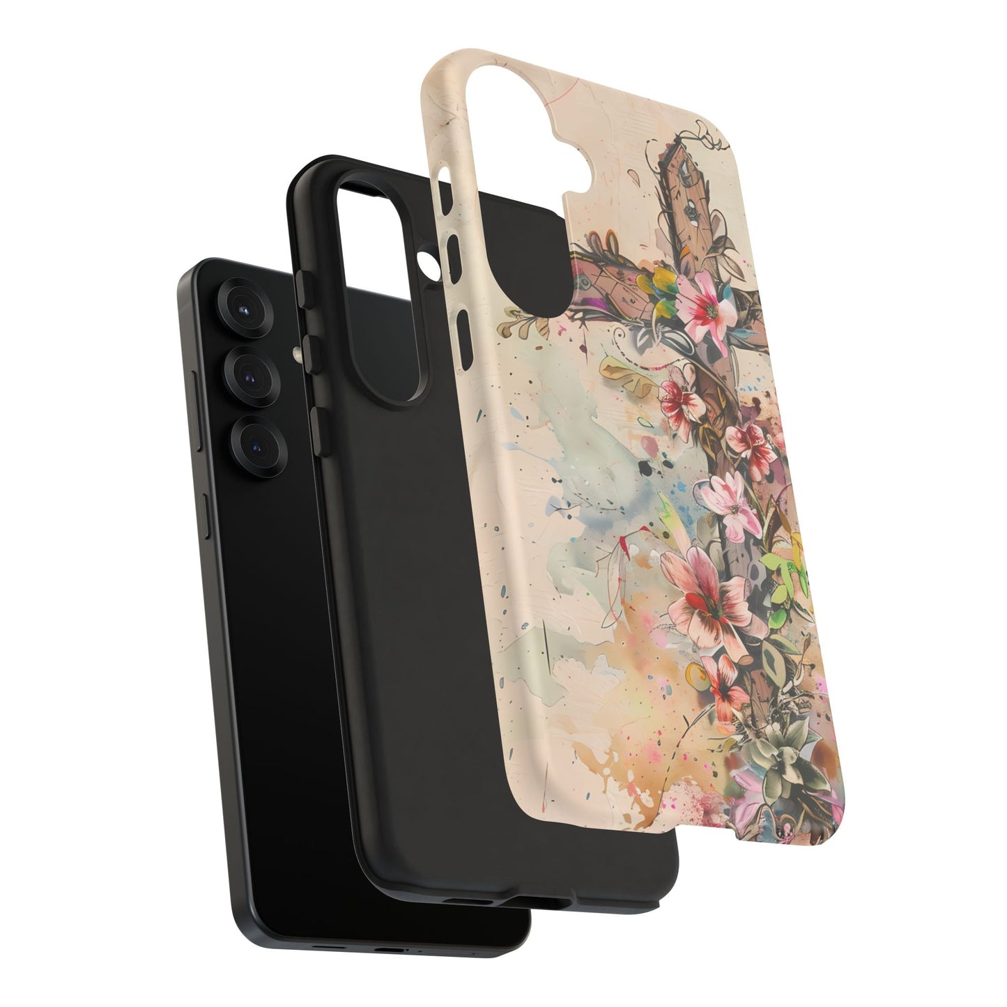 Floral Cross Watercolor - Samsung Galaxy Case, Christian Faith & Art Design - BOGO Cases