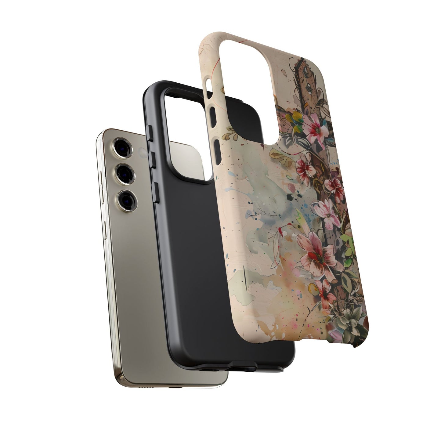 Floral Cross Watercolor - Samsung Galaxy Case, Christian Faith & Art Design - BOGO Cases
