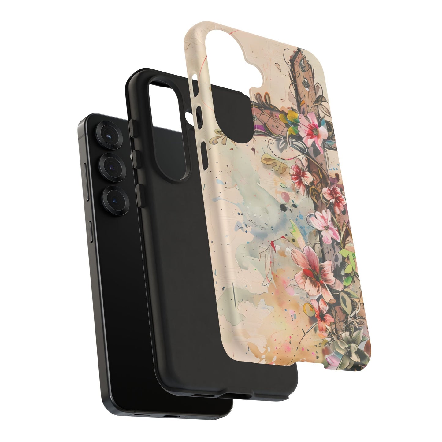 Floral Cross Watercolor - Samsung Galaxy Case, Christian Faith & Art Design - BOGO Cases