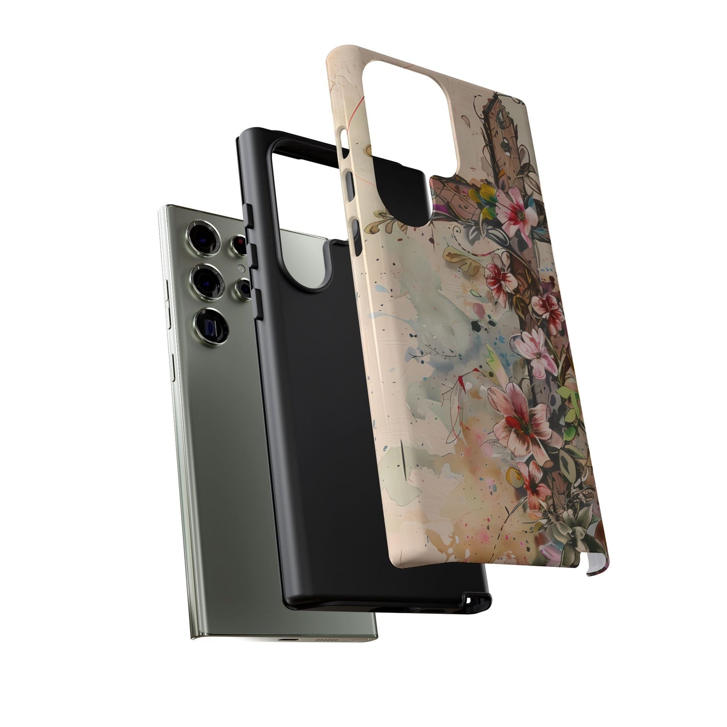 Floral Cross Watercolor - Samsung Galaxy Case, Christian Faith & Art Design - BOGO Cases