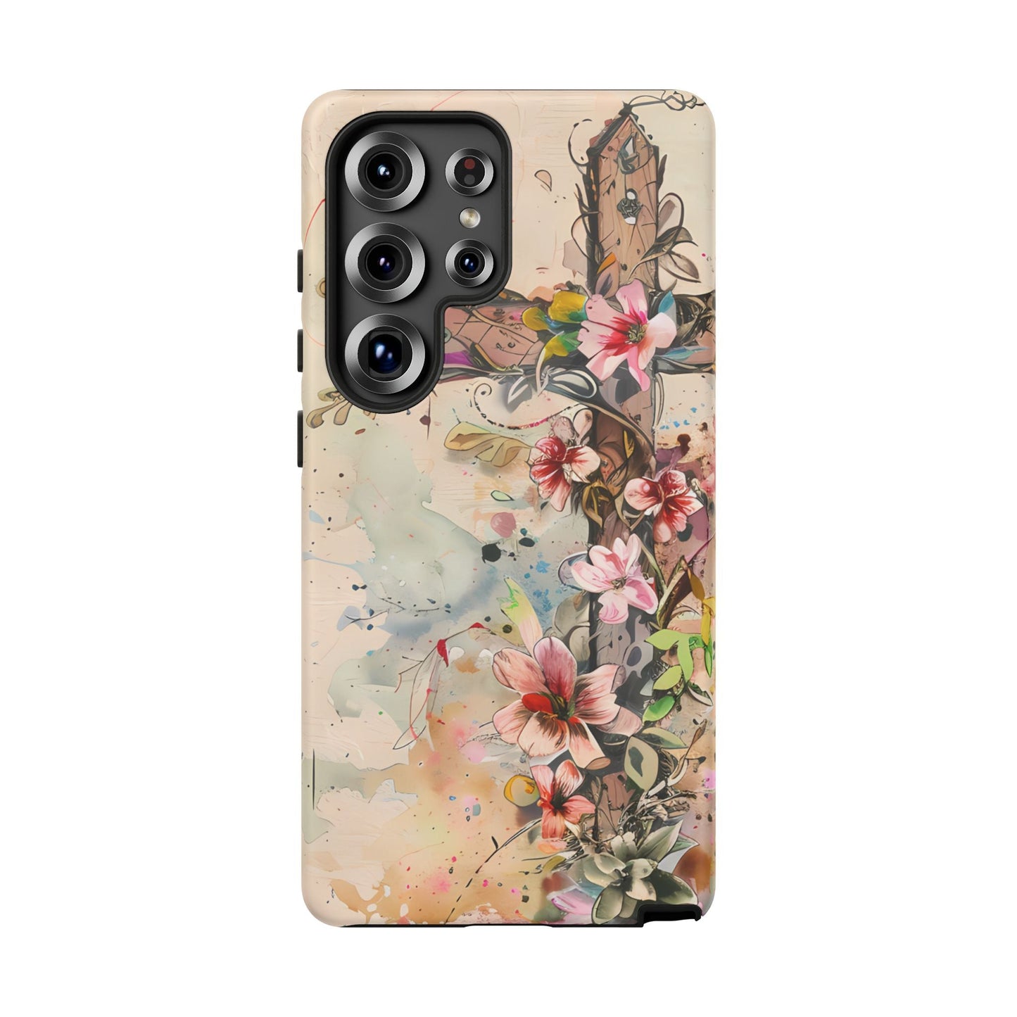 Floral Cross Watercolor - Samsung Galaxy Case, Christian Faith & Art Design - BOGO Cases