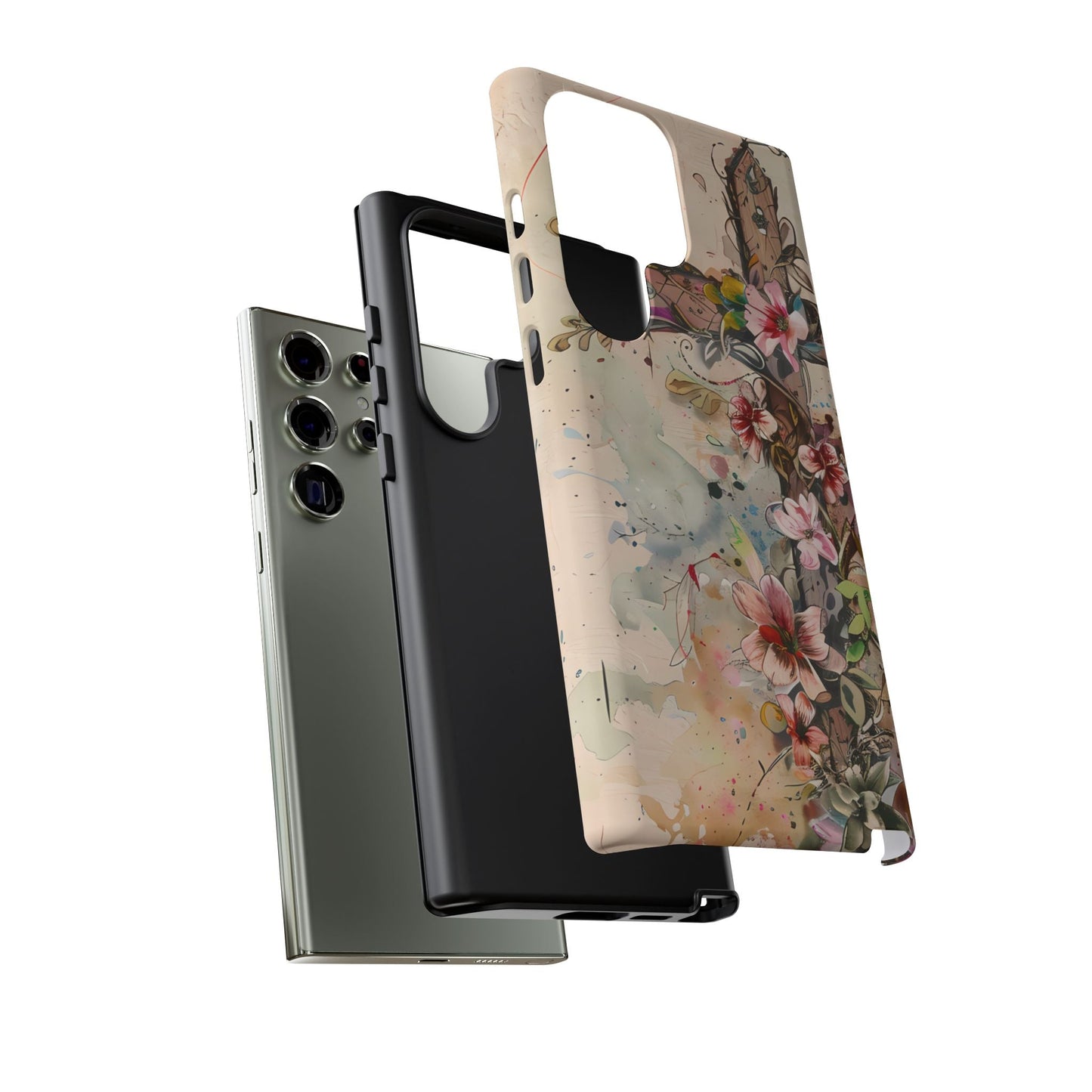 Floral Cross Watercolor - Samsung Galaxy Case, Christian Faith & Art Design - BOGO Cases
