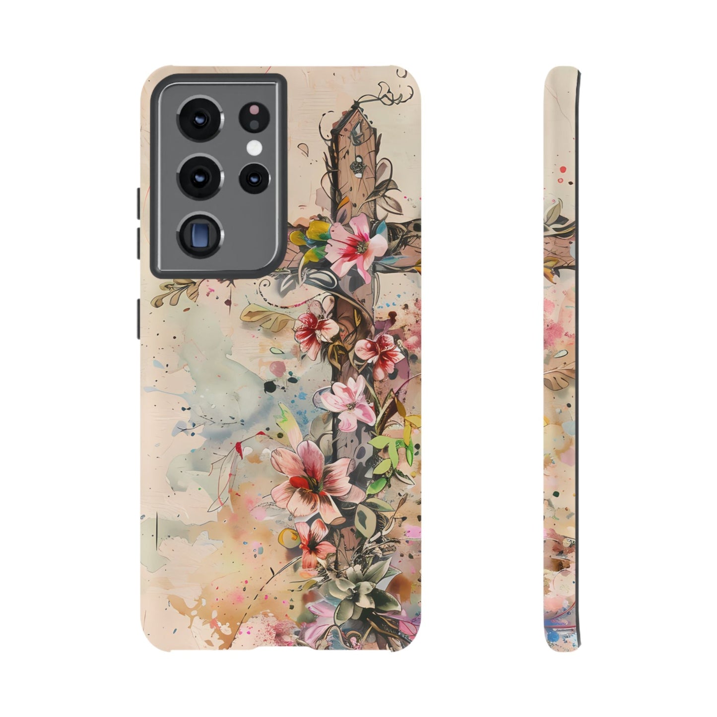 Floral Cross Watercolor - Samsung Galaxy Case, Christian Faith & Art Design - BOGO Cases