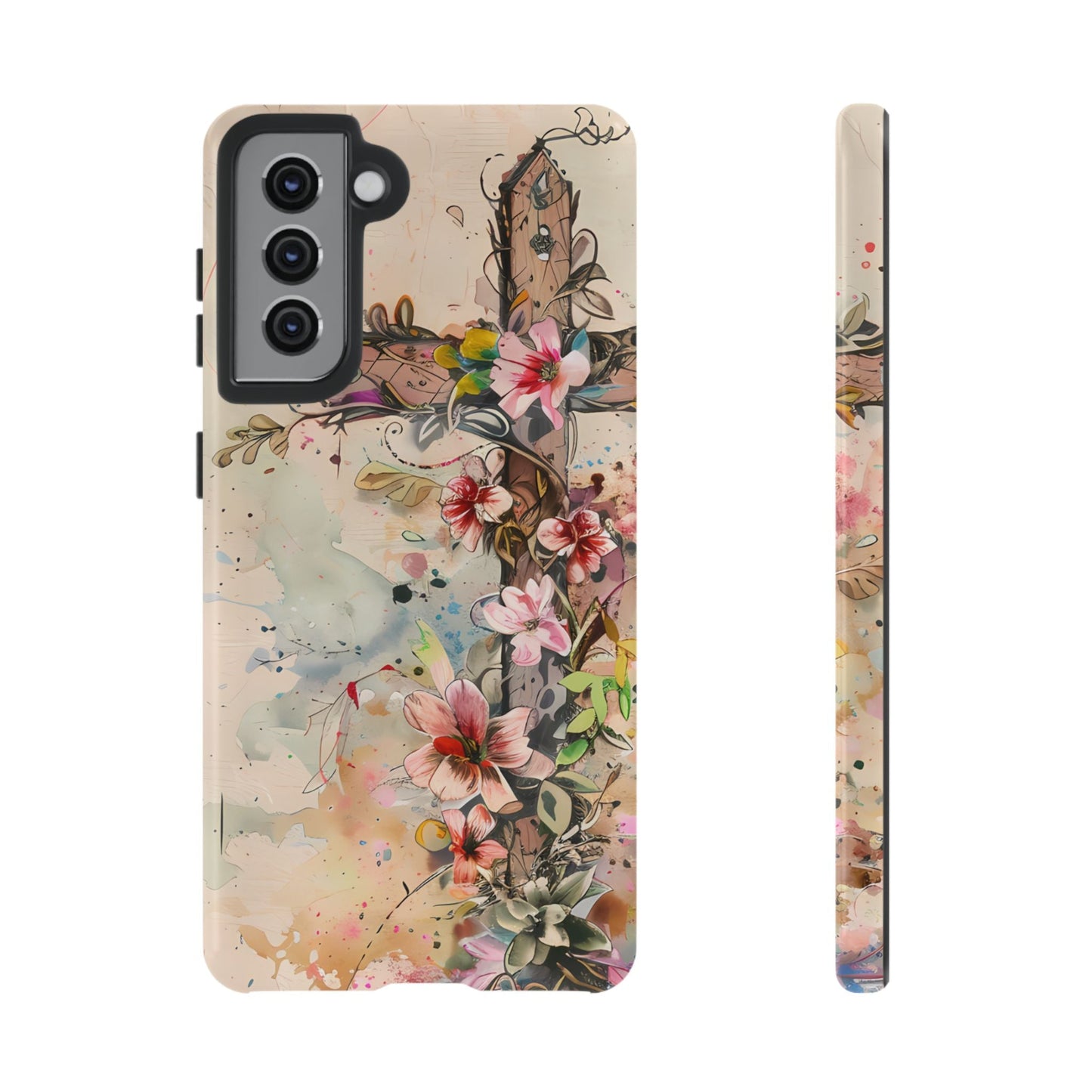 Floral Cross Watercolor - Samsung Galaxy Case, Christian Faith & Art Design - BOGO Cases