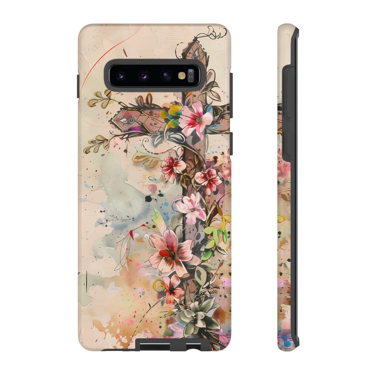 Floral Cross Watercolor - Samsung Galaxy Case, Christian Faith & Art Design - BOGO Cases