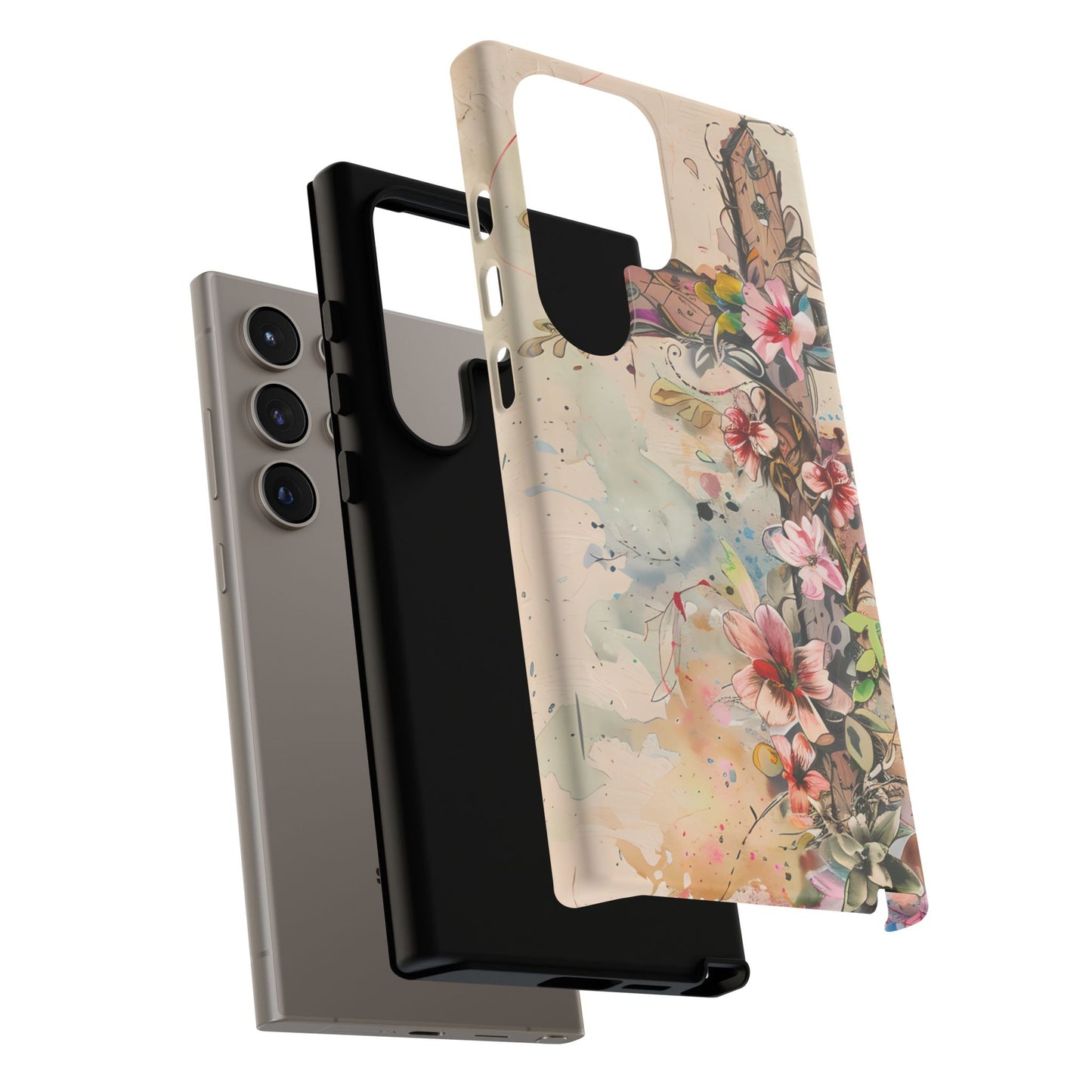 Floral Cross Watercolor - Samsung Galaxy Case, Christian Faith & Art Design - BOGO Cases