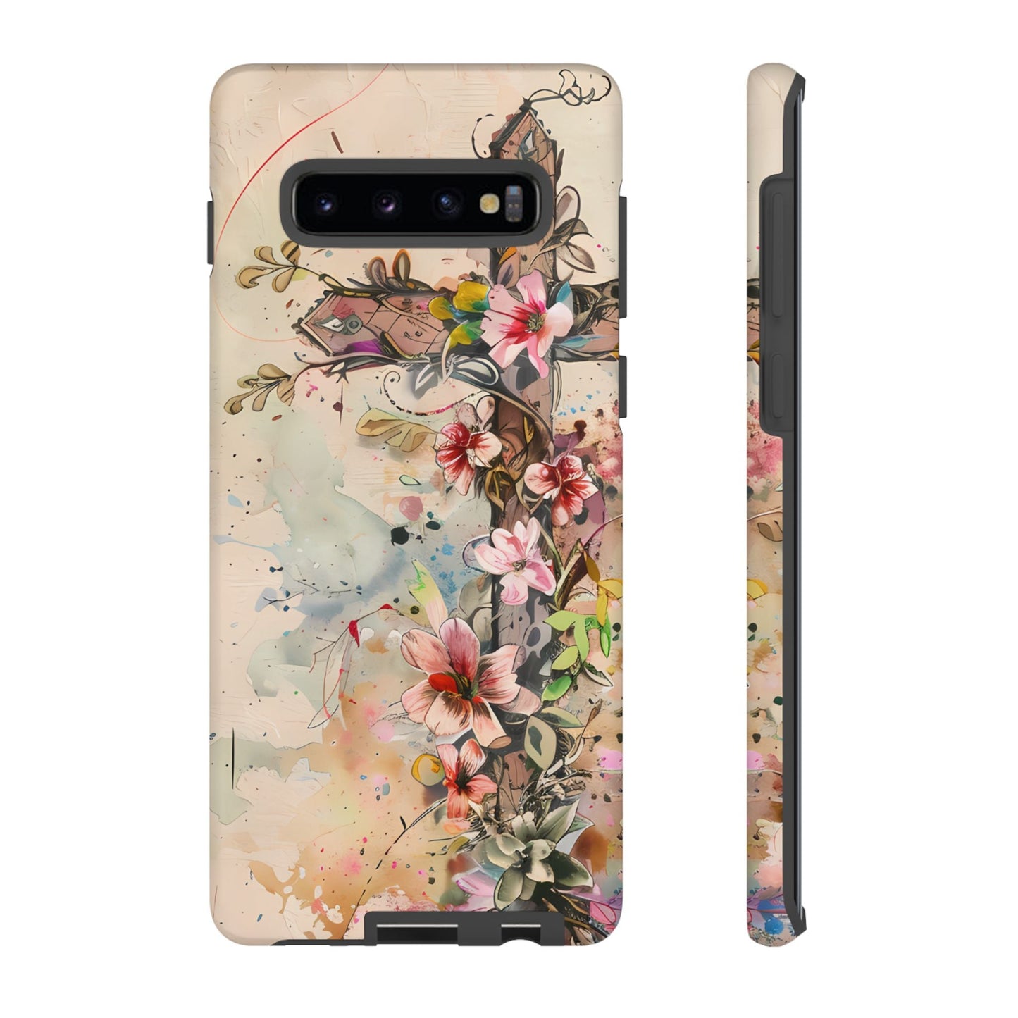 Floral Cross Watercolor - Samsung Galaxy Case, Christian Faith & Art Design - BOGO Cases