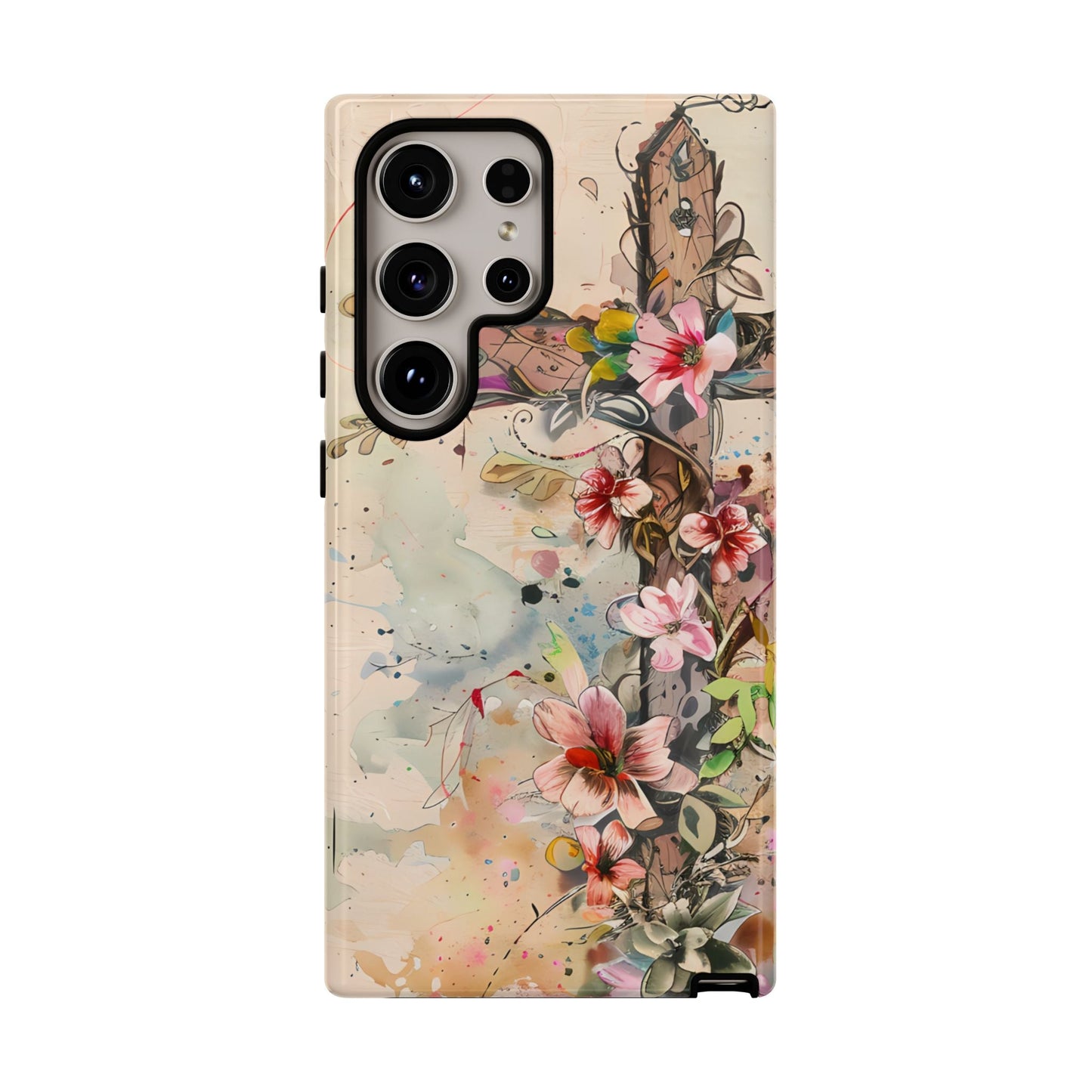 Floral Cross Watercolor - Samsung Galaxy Case, Christian Faith & Art Design - BOGO Cases