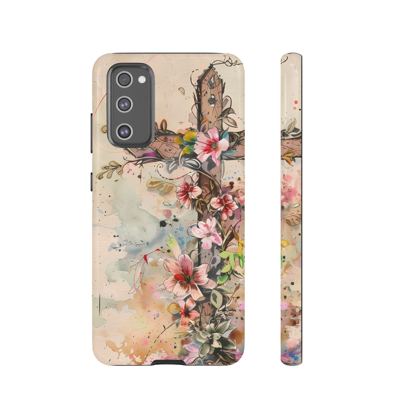 Floral Cross Watercolor - Samsung Galaxy Case, Christian Faith & Art Design - BOGO Cases