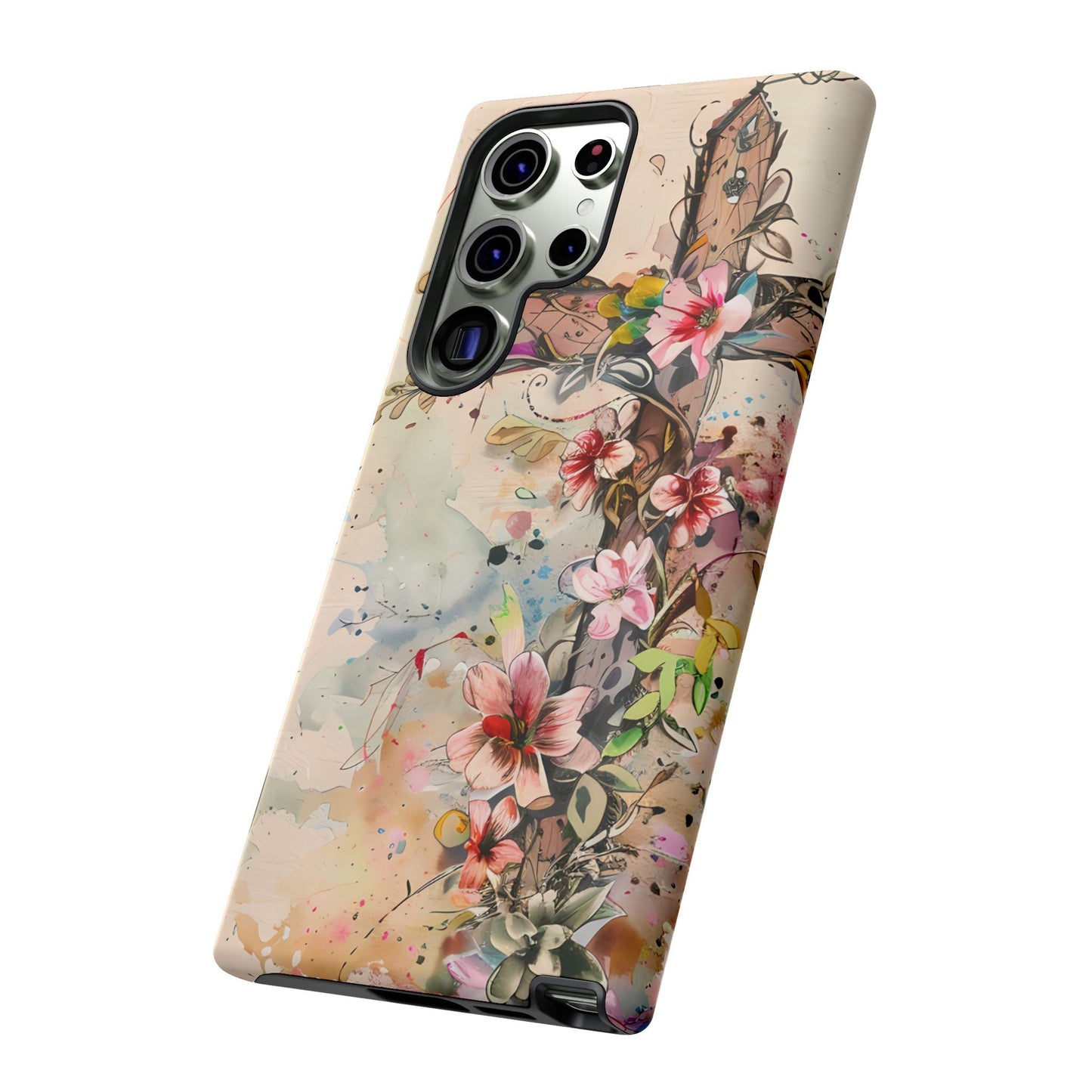 Floral Cross Watercolor - Samsung Galaxy Case, Christian Faith & Art Design - BOGO Cases