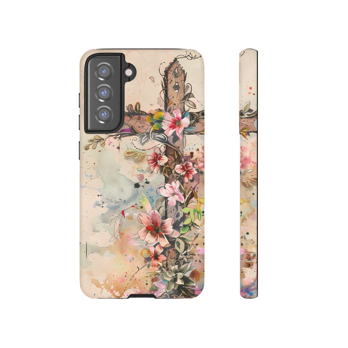 Floral Cross Watercolor - Samsung Galaxy Case, Christian Faith & Art Design - BOGO Cases