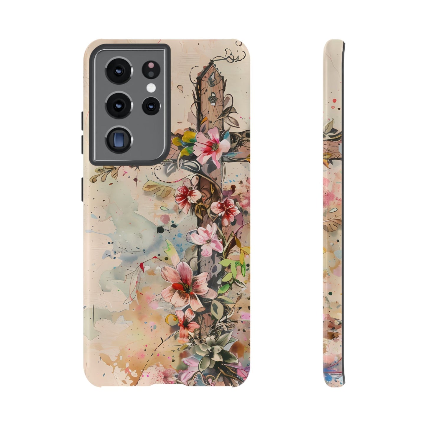 Floral Cross Watercolor - Samsung Galaxy Case, Christian Faith & Art Design - BOGO Cases