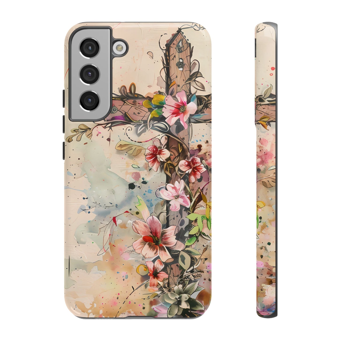 Floral Cross Watercolor - Samsung Galaxy Case, Christian Faith & Art Design - BOGO Cases