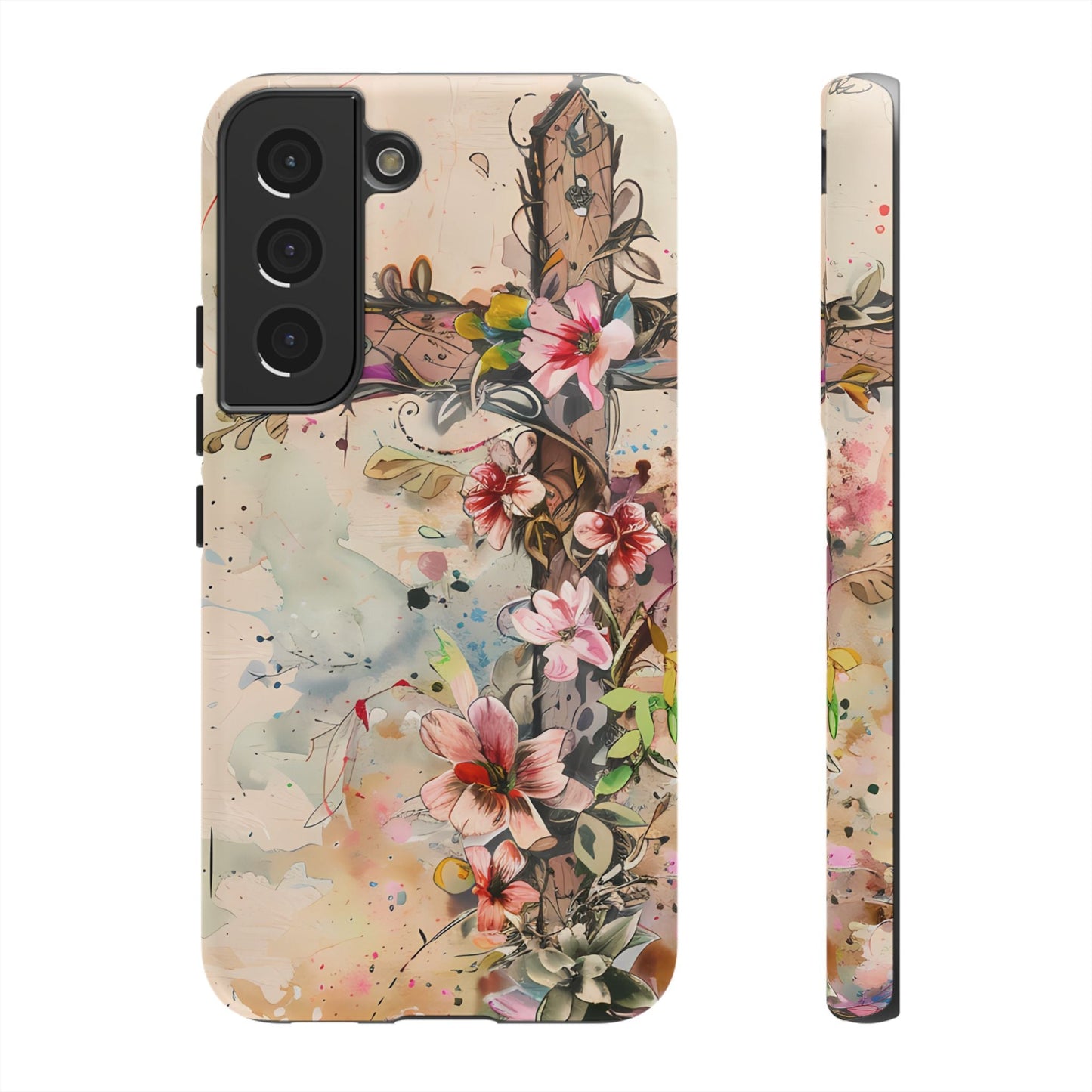 Floral Cross Watercolor - Samsung Galaxy Case, Christian Faith & Art Design - BOGO Cases
