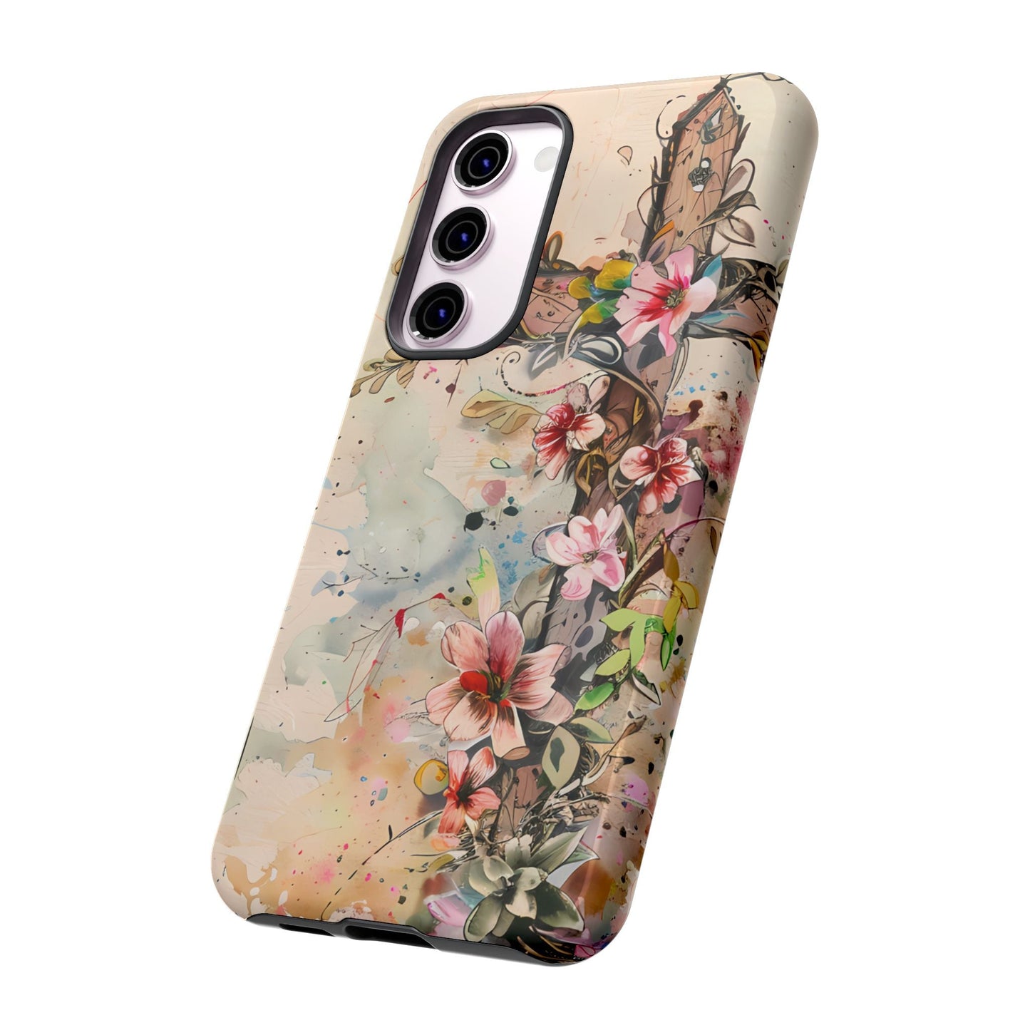 Floral Cross Watercolor - Samsung Galaxy Case, Christian Faith & Art Design - BOGO Cases