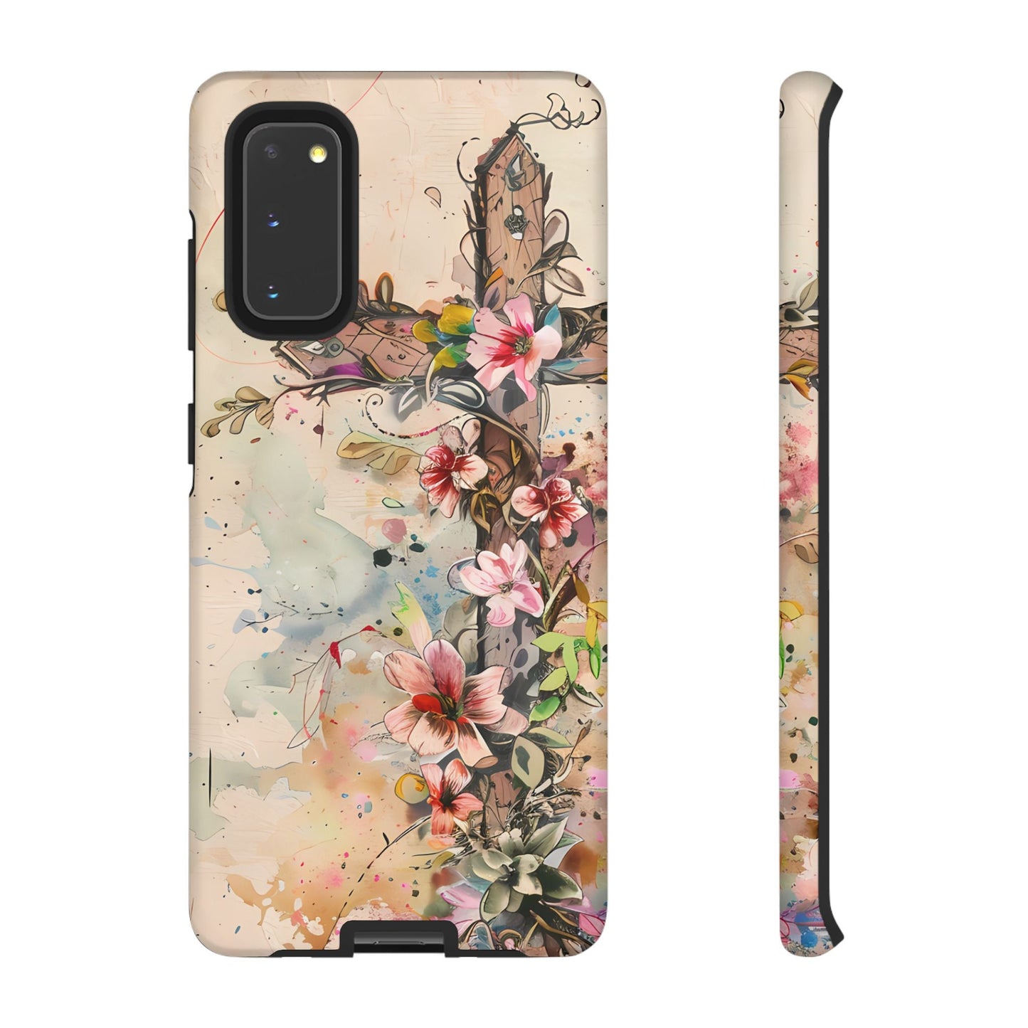 Floral Cross Watercolor - Samsung Galaxy Case, Christian Faith & Art Design - BOGO Cases