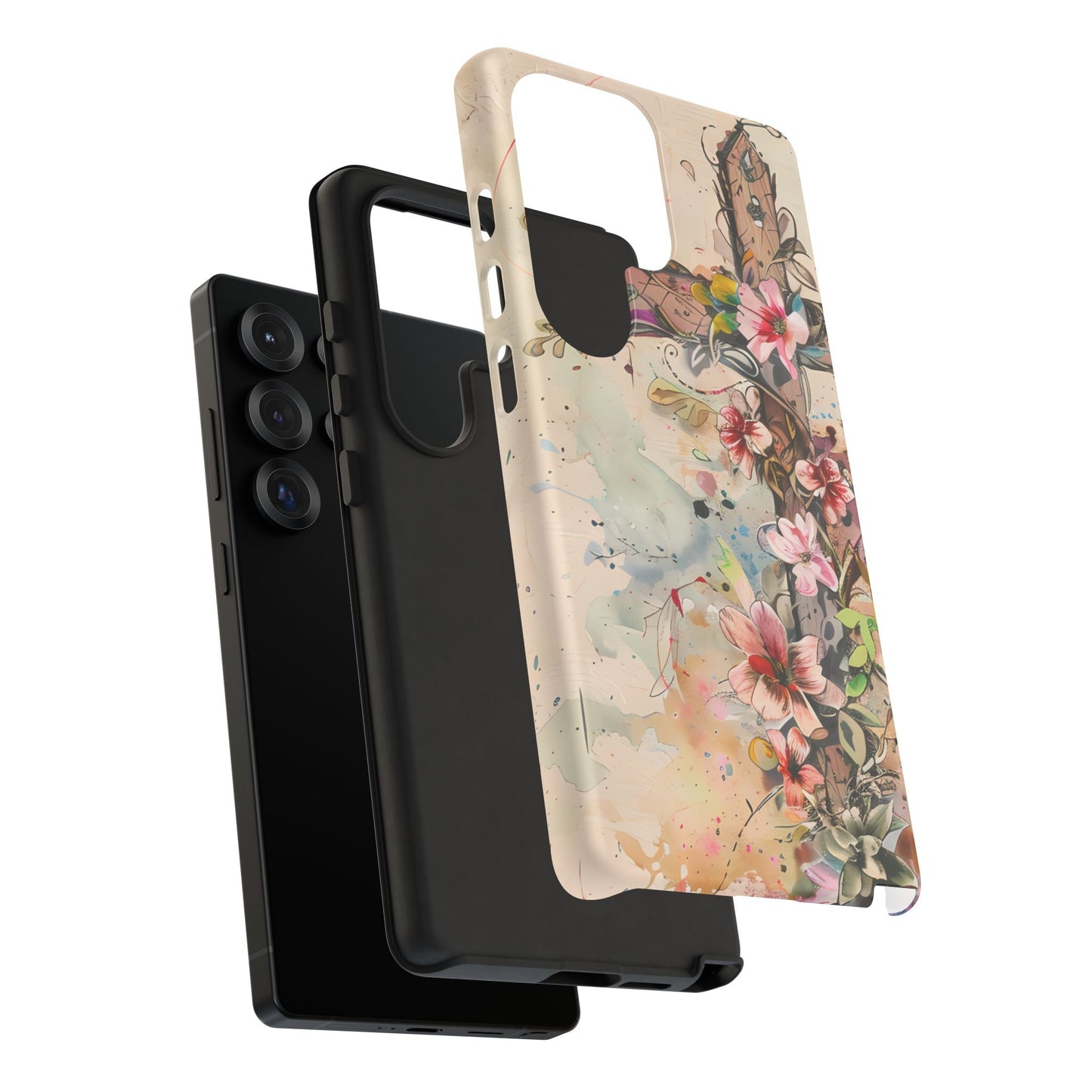 Floral Cross Watercolor - Samsung Galaxy Case, Christian Faith & Art Design - BOGO Cases