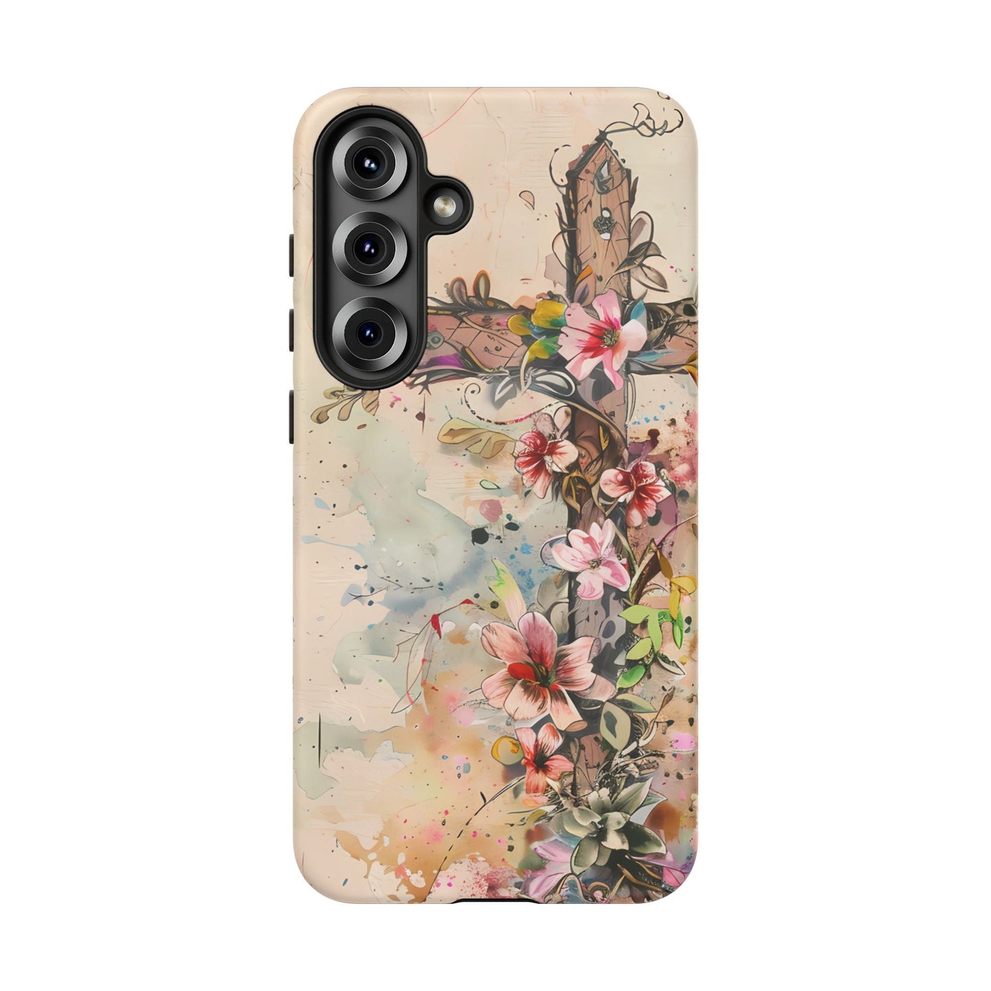 Floral Cross Watercolor - Samsung Galaxy Case, Christian Faith & Art Design - BOGO Cases