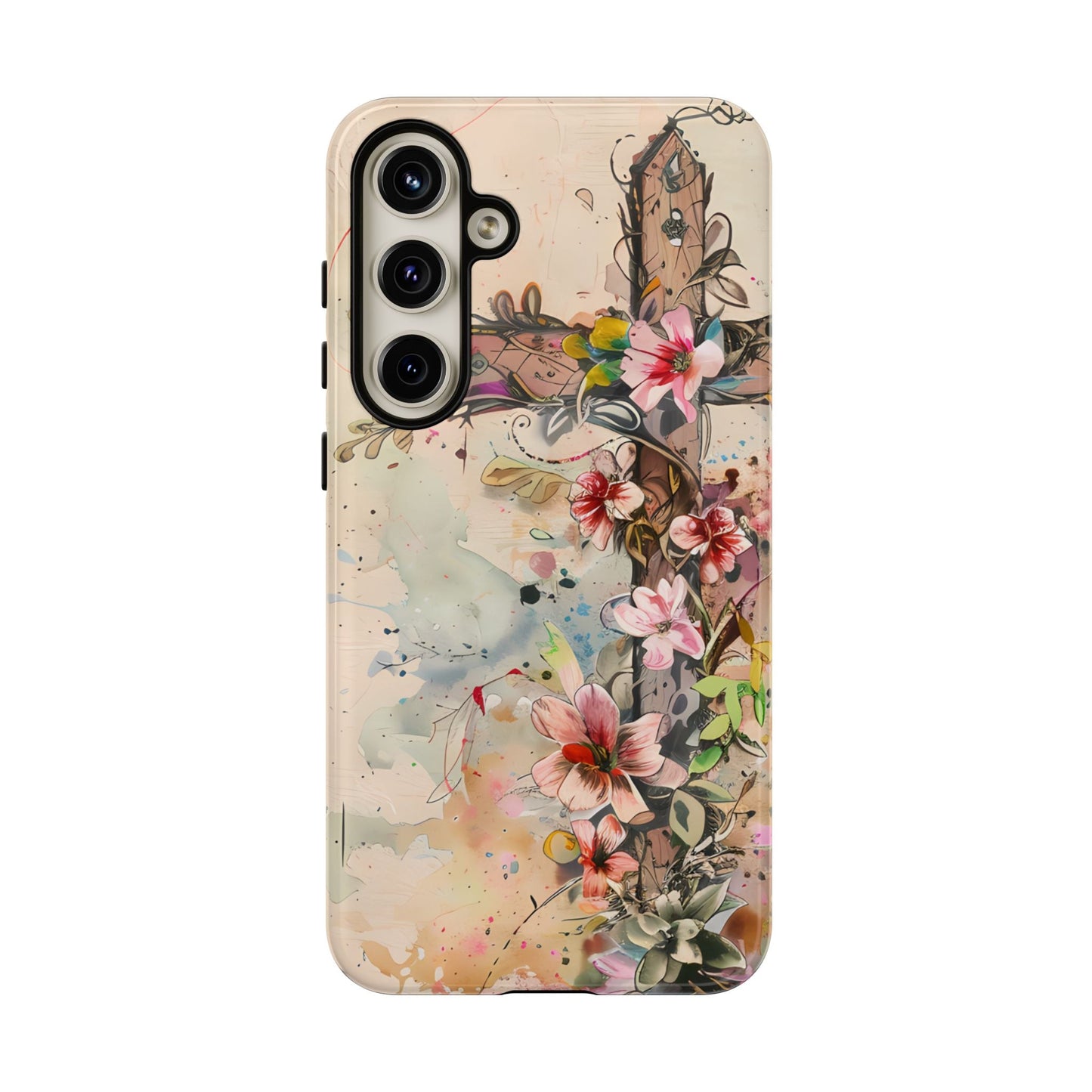 Floral Cross Watercolor - Samsung Galaxy Case, Christian Faith & Art Design - BOGO Cases