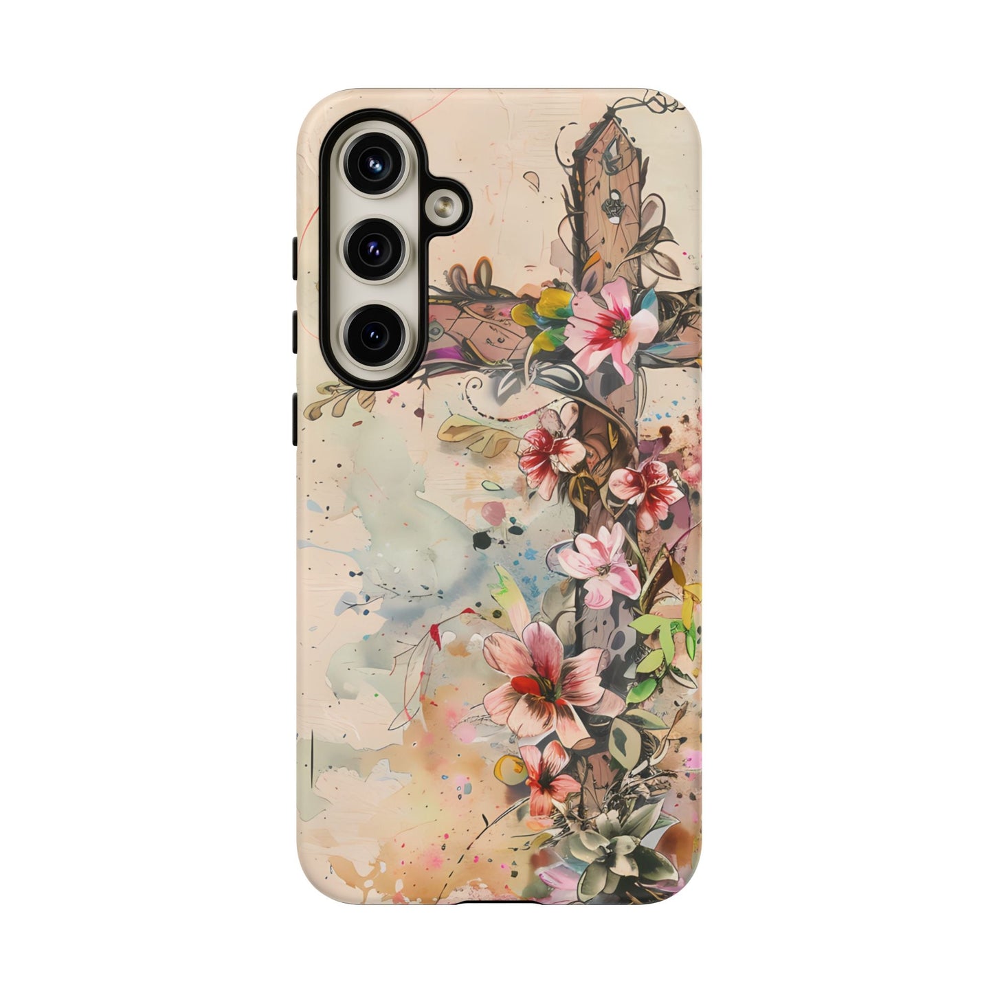 Floral Cross Watercolor - Samsung Galaxy Case, Christian Faith & Art Design - BOGO Cases