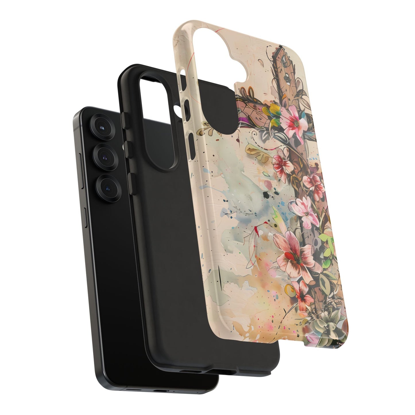 Floral Cross Watercolor - Samsung Galaxy Case, Christian Faith & Art Design - BOGO Cases