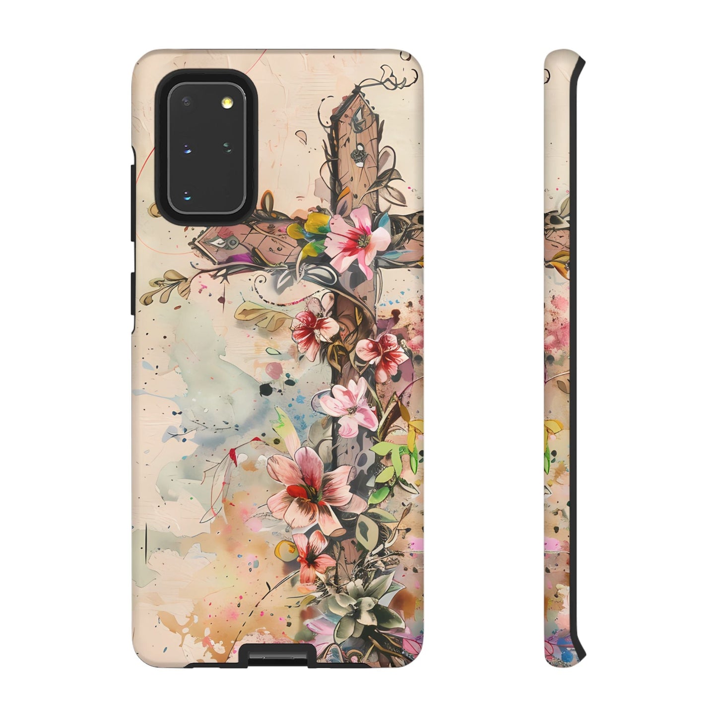 Floral Cross Watercolor - Samsung Galaxy Case, Christian Faith & Art Design - BOGO Cases