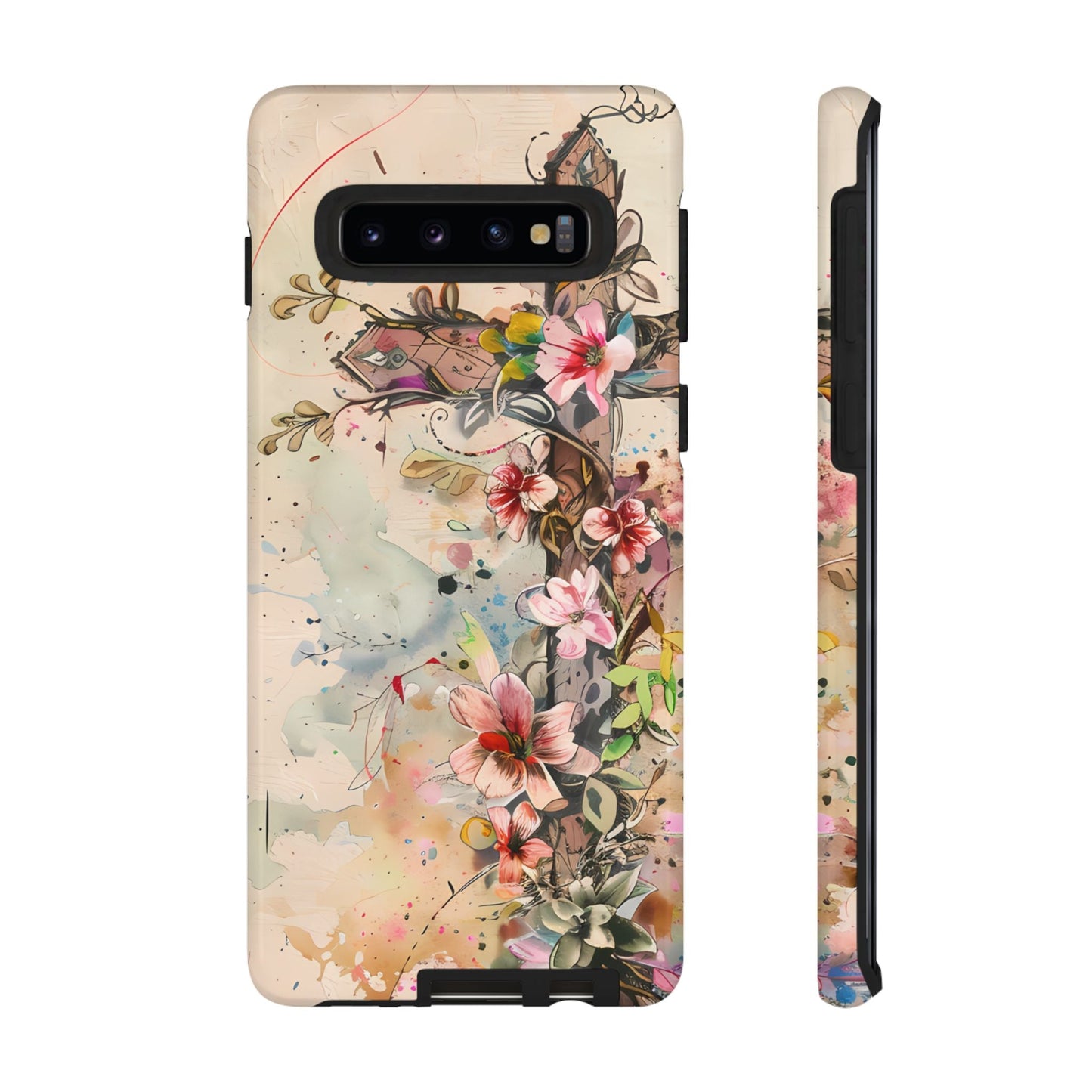 Floral Cross Watercolor - Samsung Galaxy Case, Christian Faith & Art Design - BOGO Cases