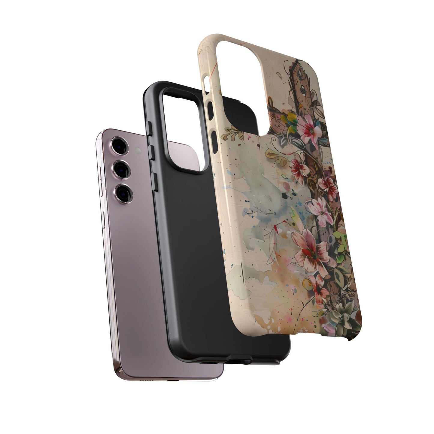 Floral Cross Watercolor - Samsung Galaxy Case, Christian Faith & Art Design - BOGO Cases